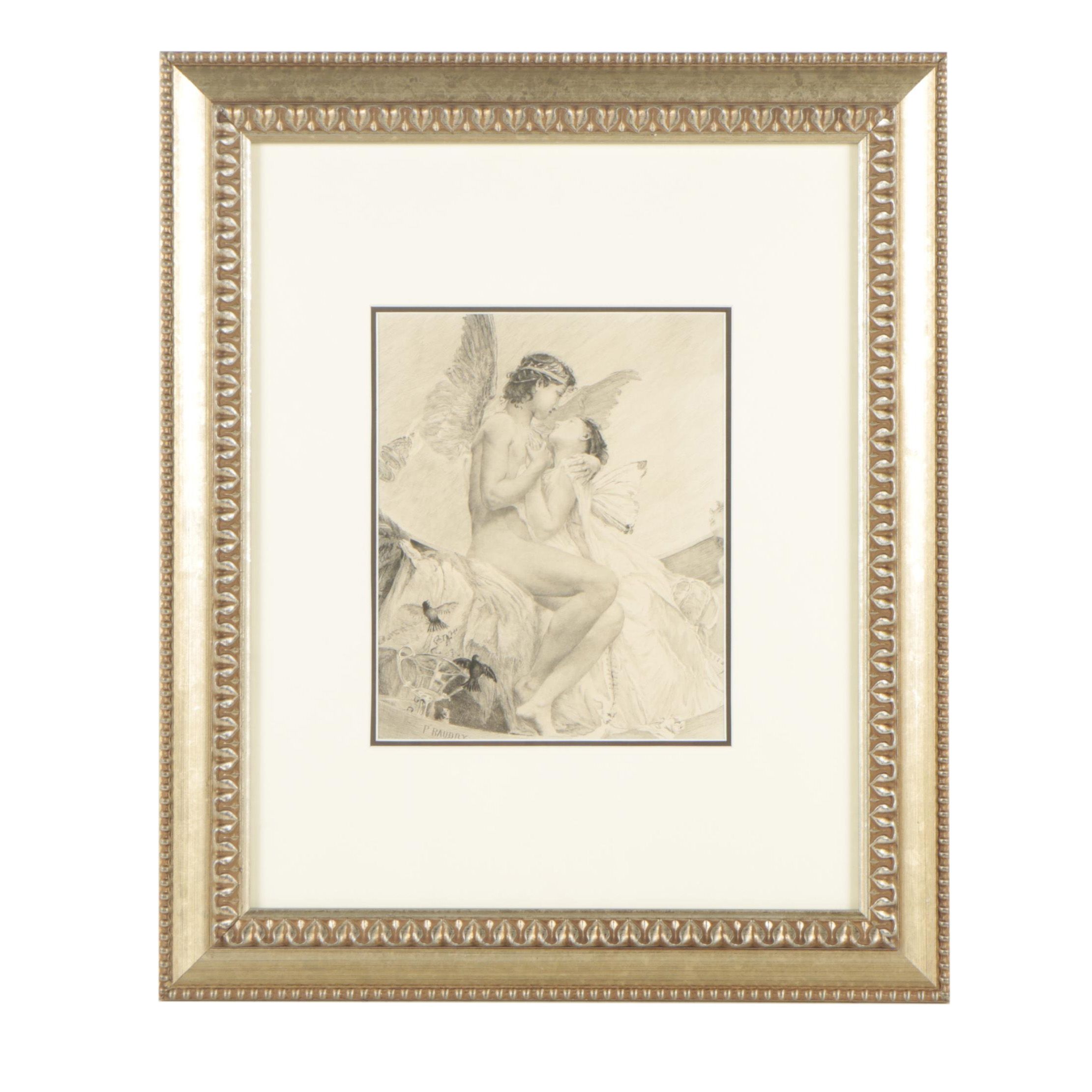 Eugene-Andre Champollion Etching After P. Baudry "Psyche"