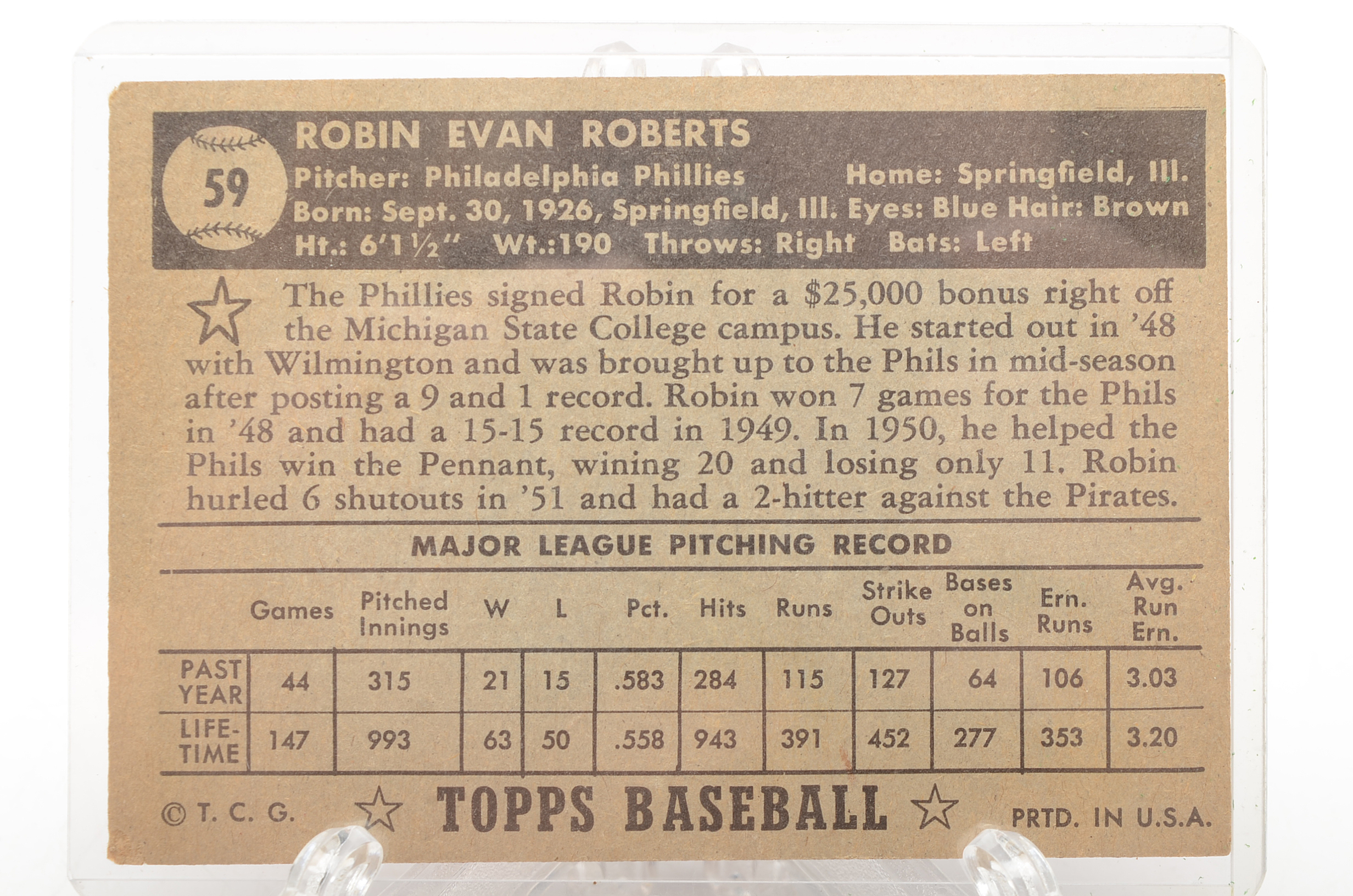 1952 Robin Roberts Philadelphia Phillies Baseball Card
