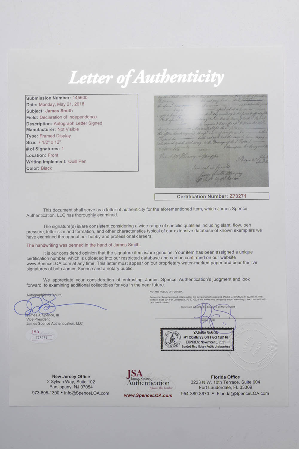 James Smith Document Signed 1754