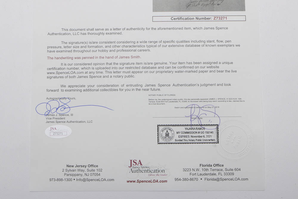 James Smith Document Signed 1754