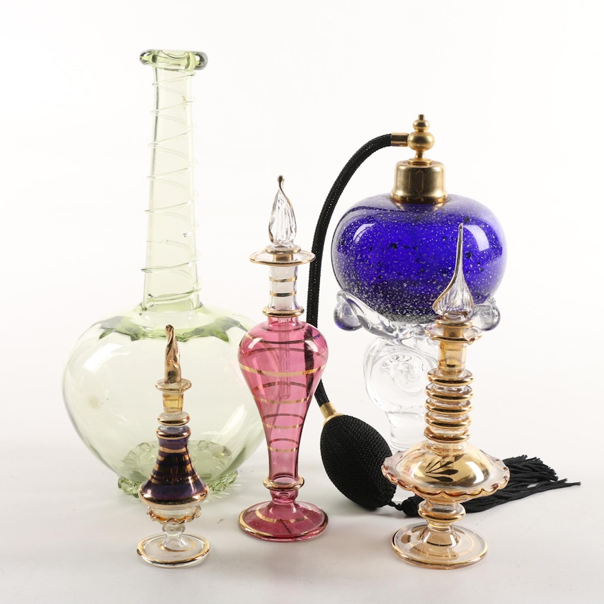 Juliska "Naomi" Vase with Blown Glass Perfume Bottles