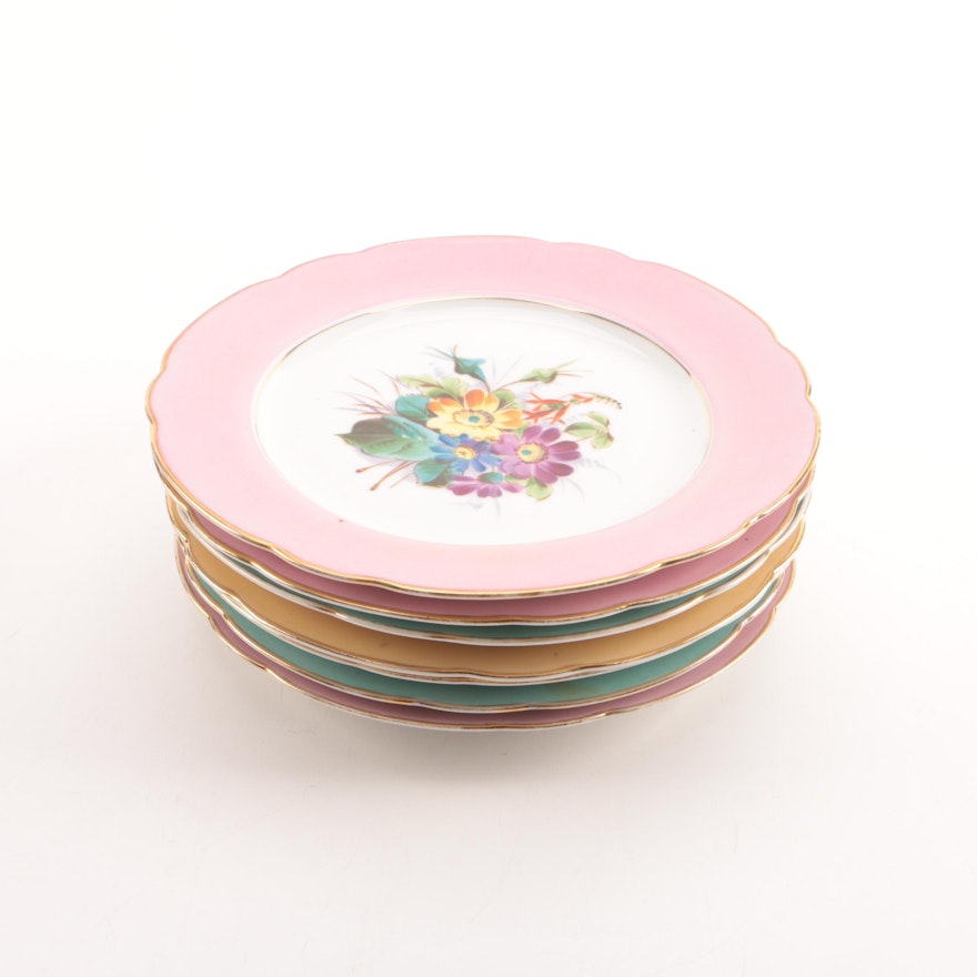 Vintage Floral Themed Porcelain Salad Plates