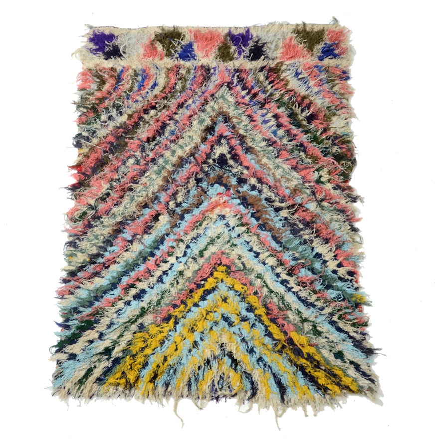 Hand-Knotted Moroccan Berber Boucherouite Area Rug