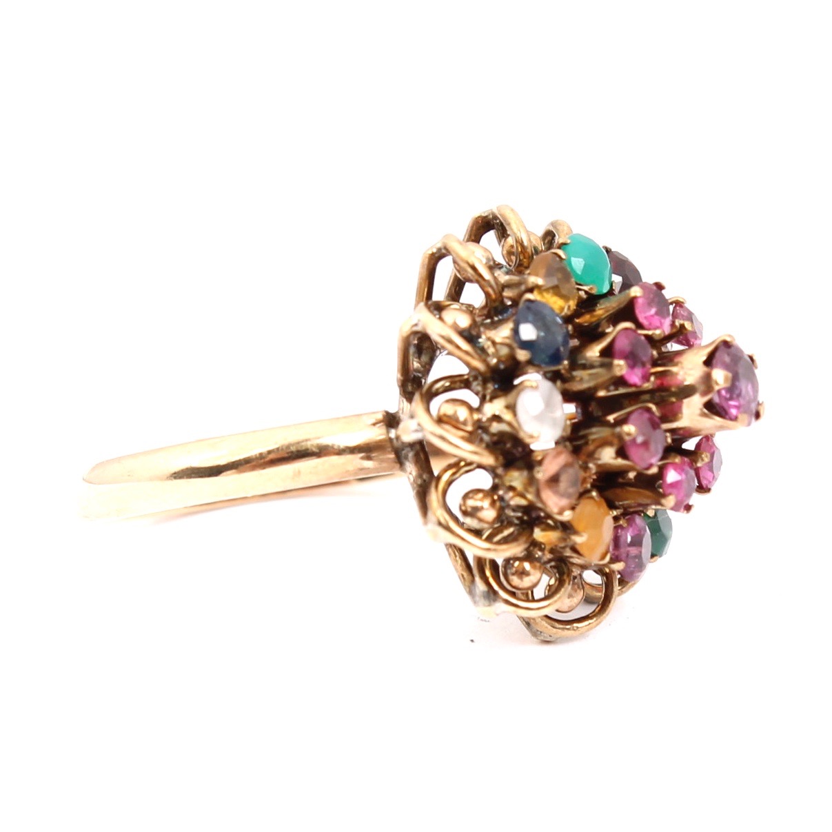 Vintage 14K Yellow Gold Gemstone Cluster Ring