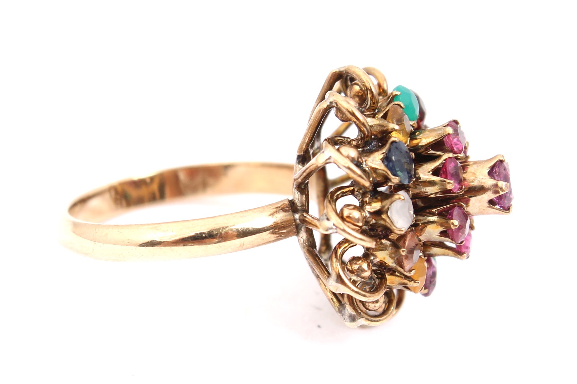 Vintage 14K Yellow Gold Gemstone Cluster Ring