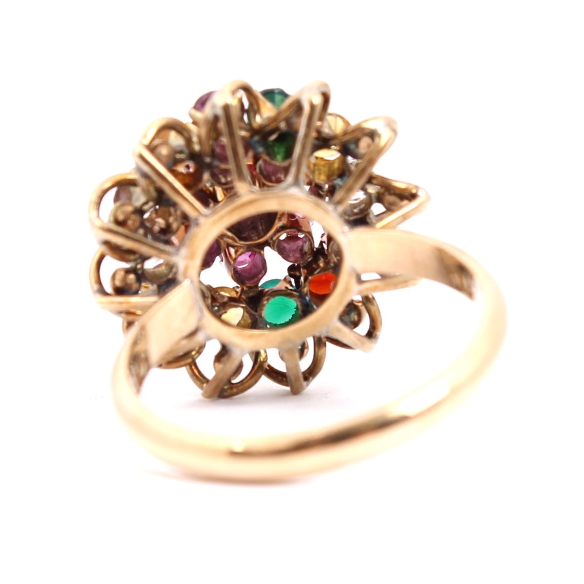 Vintage 14K Yellow Gold Gemstone Cluster Ring