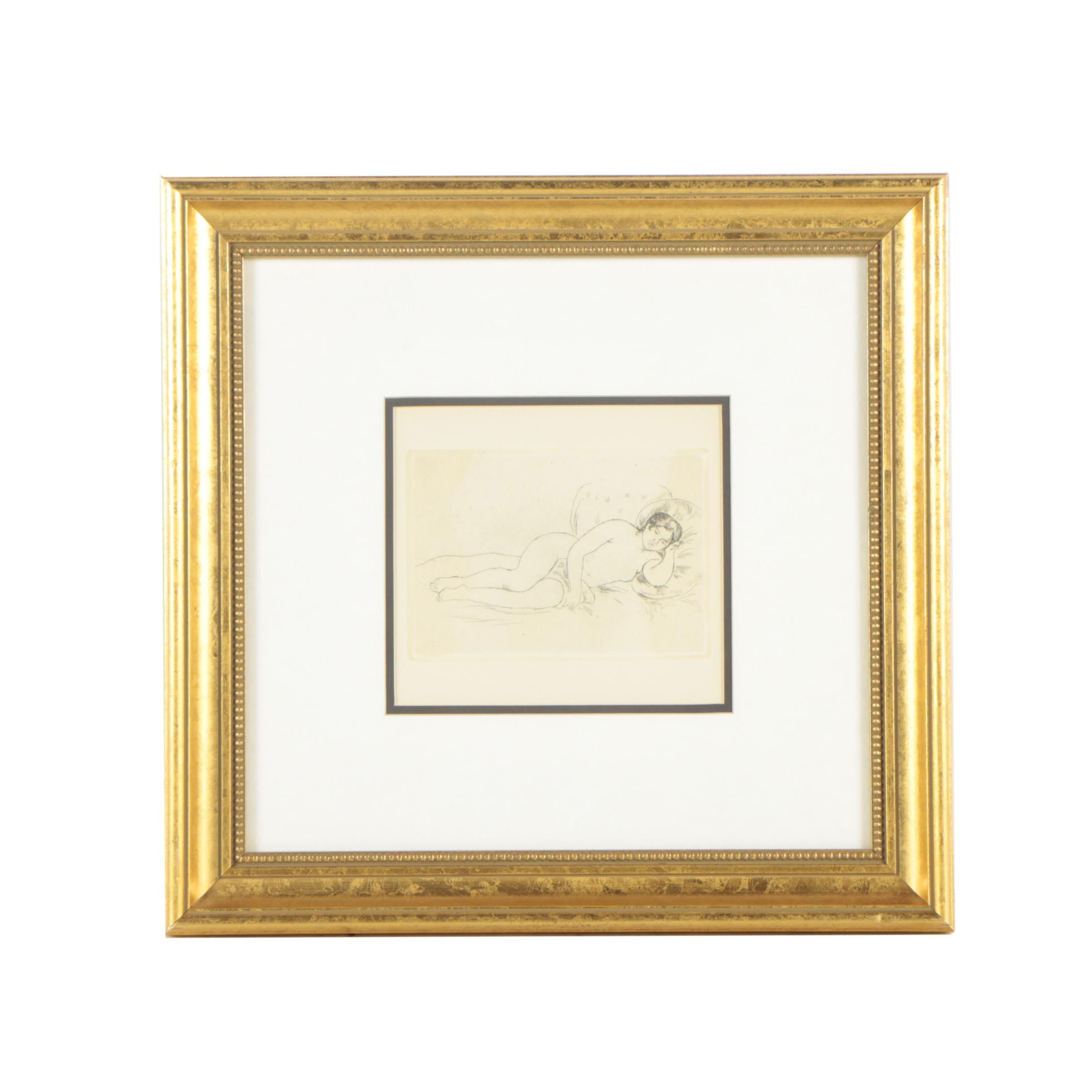 Posthumous Restrike Etching After Renoir "Femme Nue Couchée"