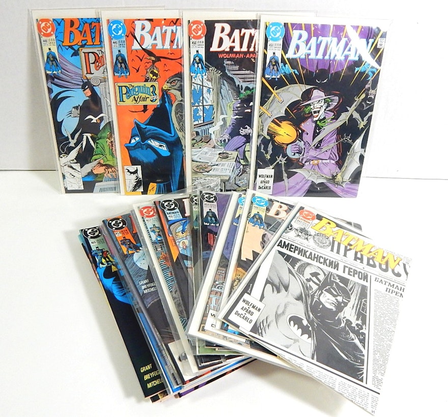 Collection of 1990s DC Comics with "Batman" and "Knightfall Batman"