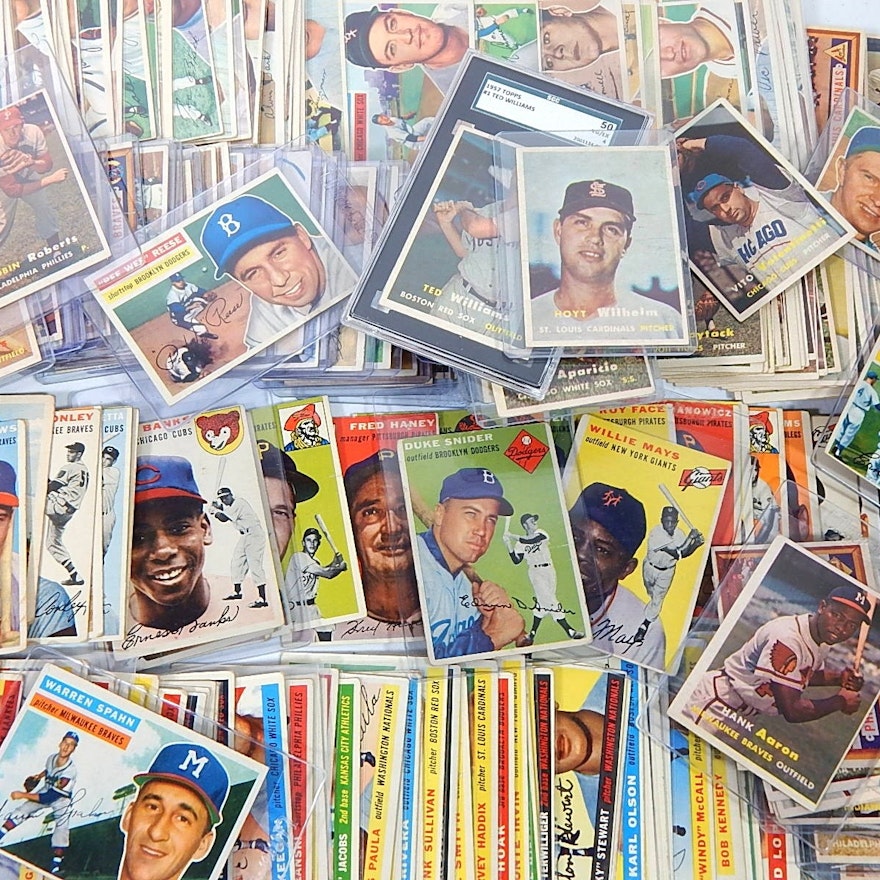 Large Topps Vintage Baseball Card Lot from 1954 to 1957 - Over 270 Cards