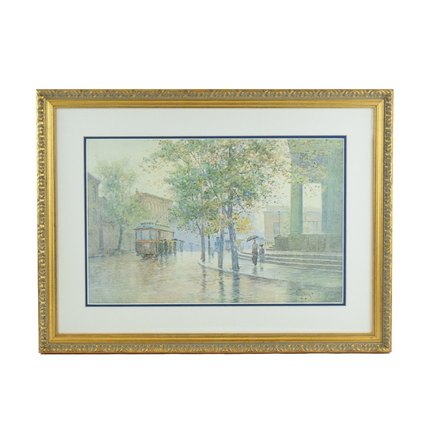 Paul Sawyier Limited Edition Offset Lithograph "Main Street Trolley"
