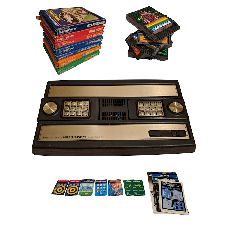 Vintage Mattel 1970s Intellivision Console and Games