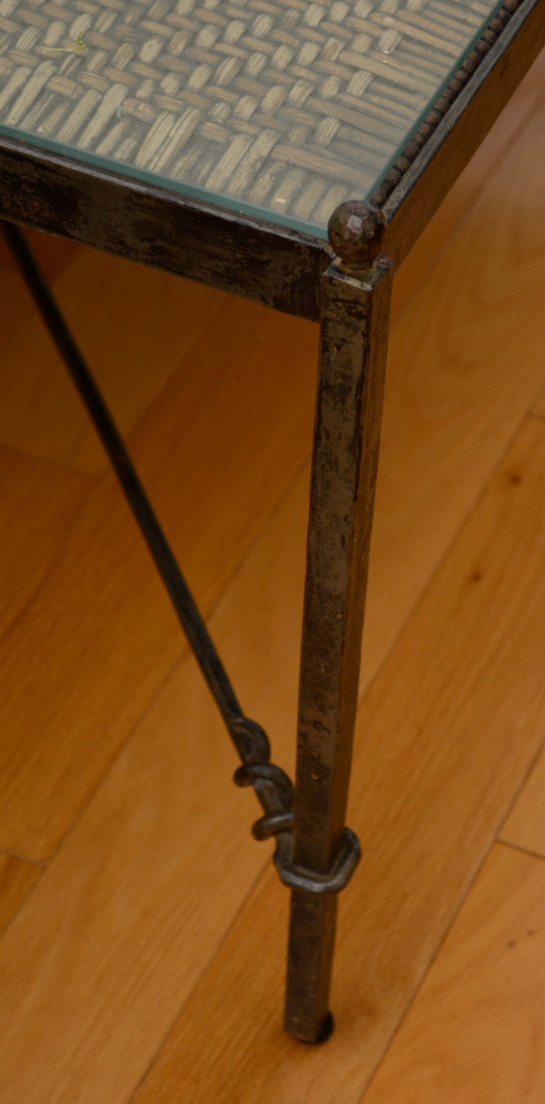Glass Top Rattan and Metal Cocktail Table