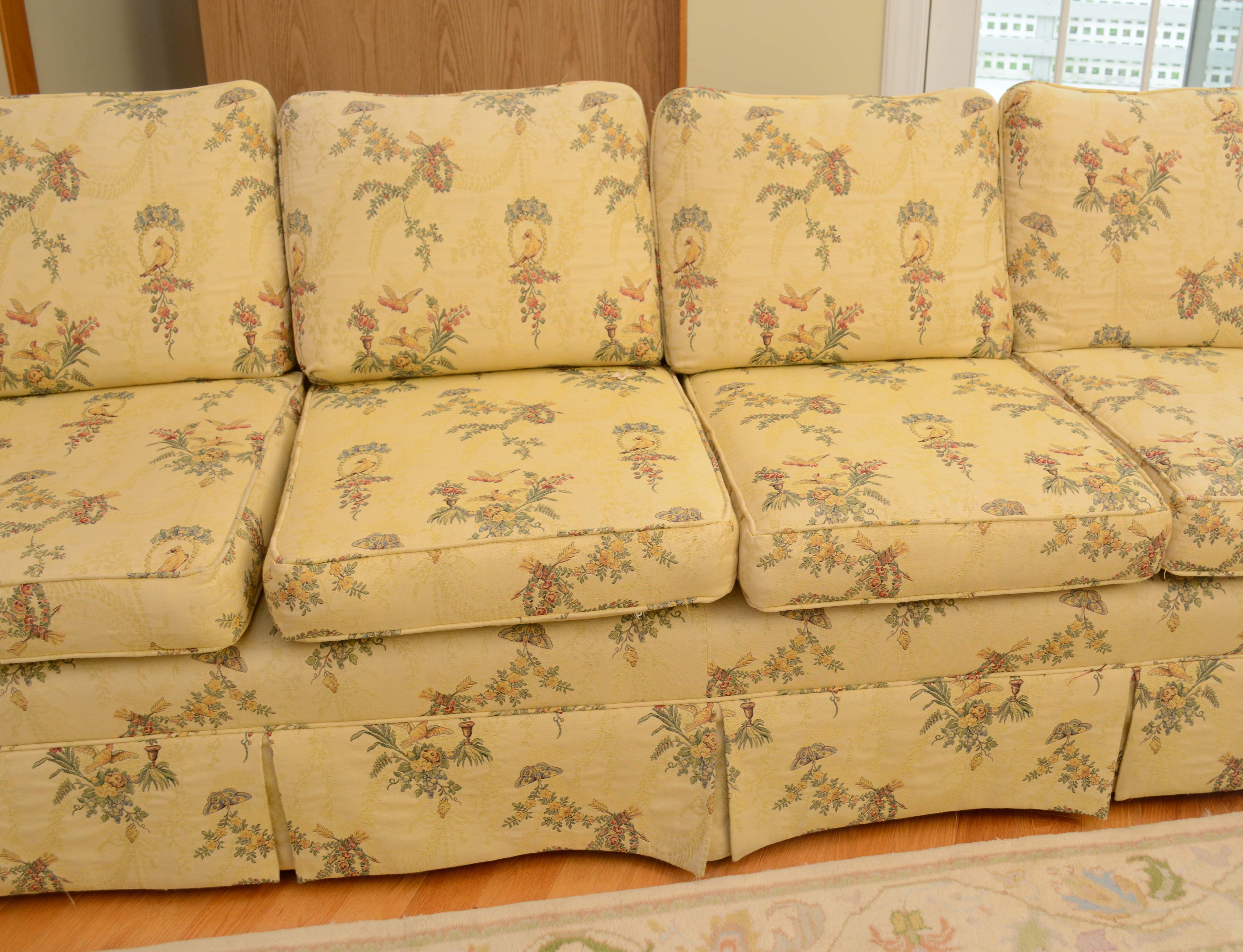 Yellow Bird in Garden Motif Upholstered Sofa