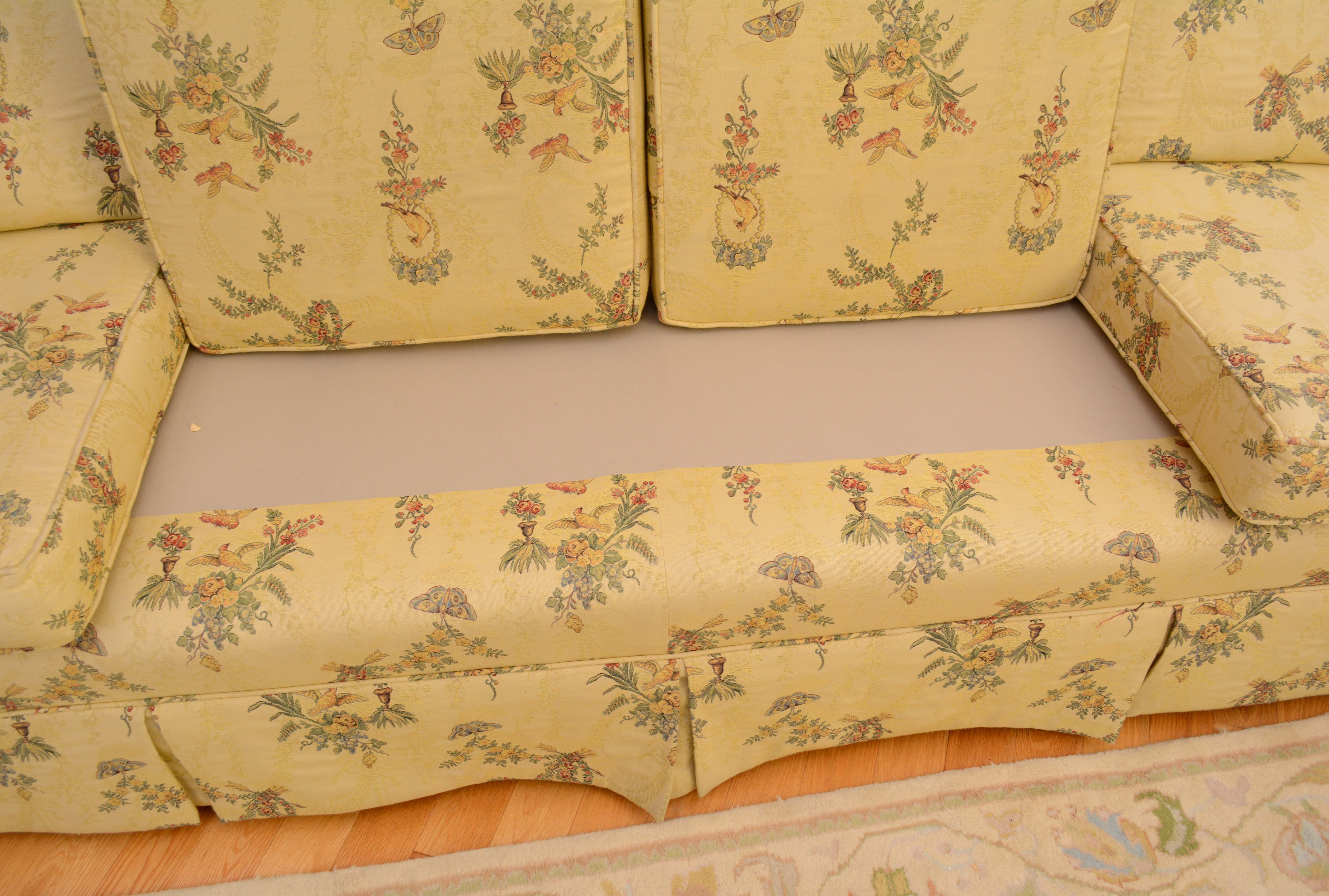 Yellow Bird in Garden Motif Upholstered Sofa