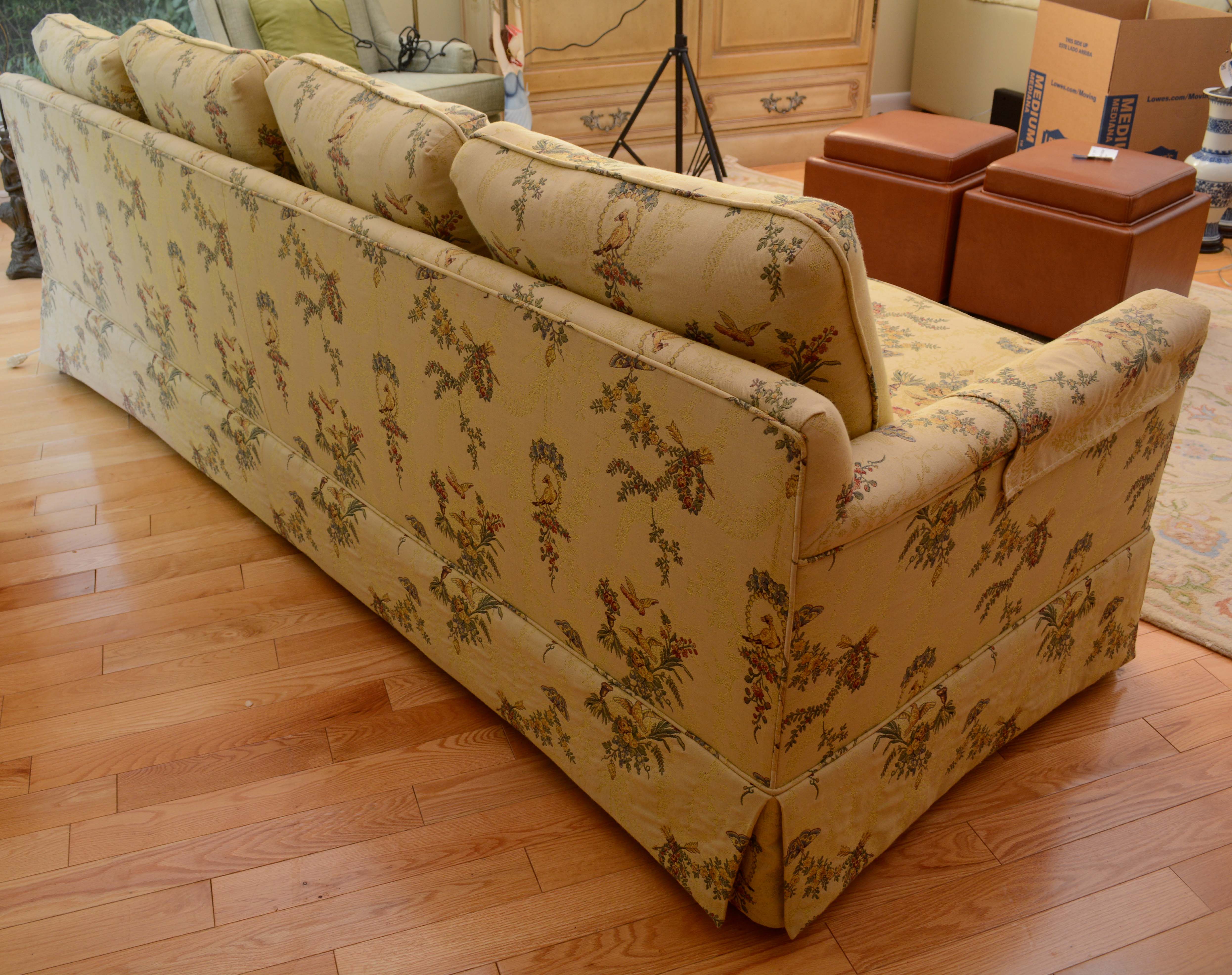 Yellow Bird in Garden Motif Upholstered Sofa