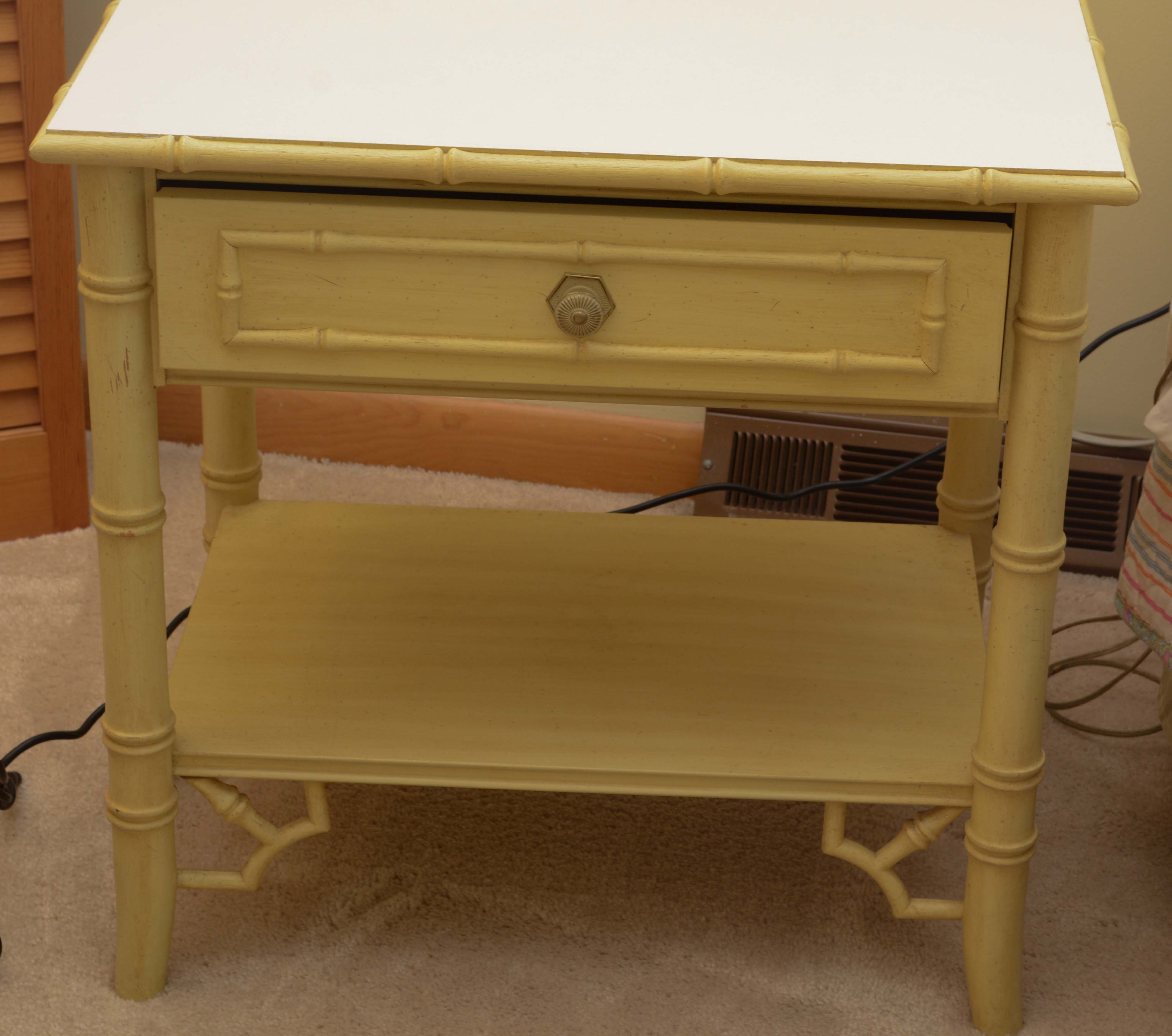 Vintage Chinese Chippendale Style Painted Faux Bamboo Nightstand