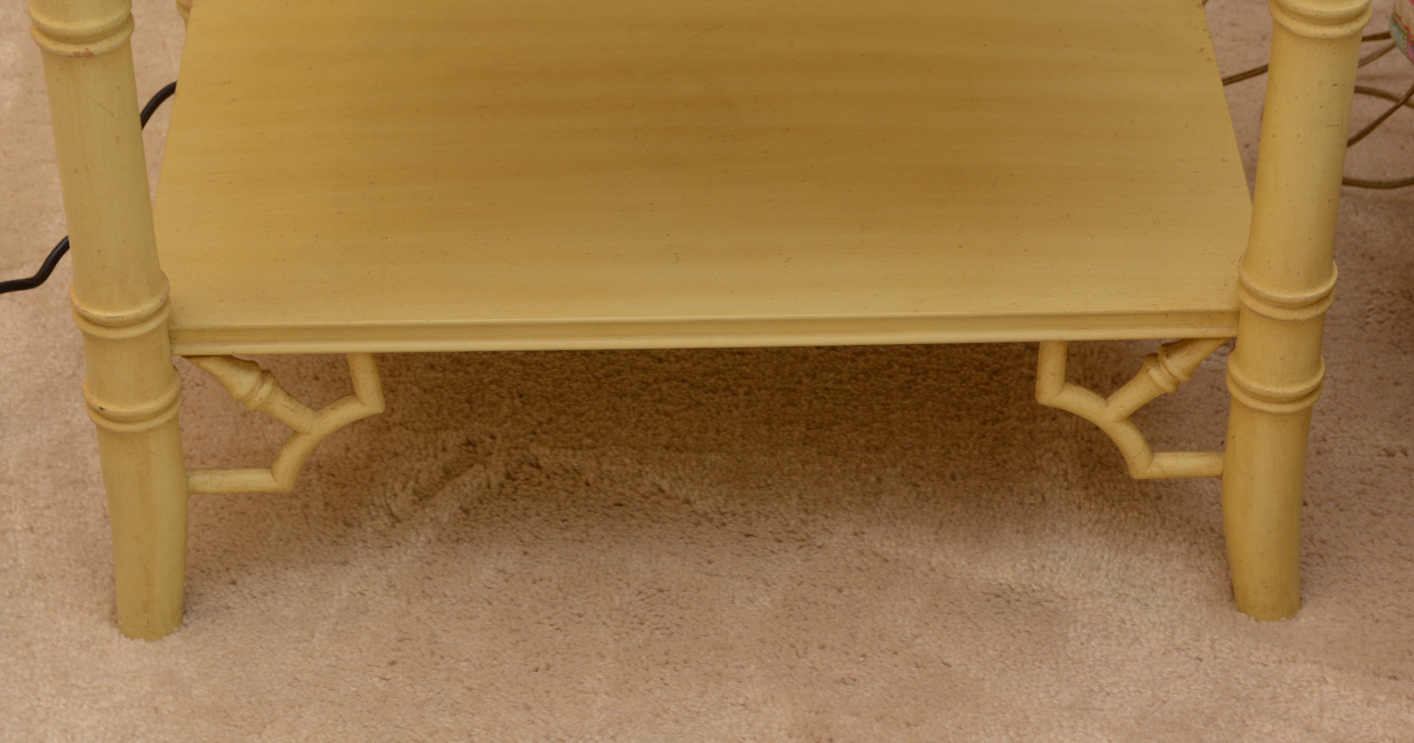 Vintage Chinese Chippendale Style Painted Faux Bamboo Nightstand