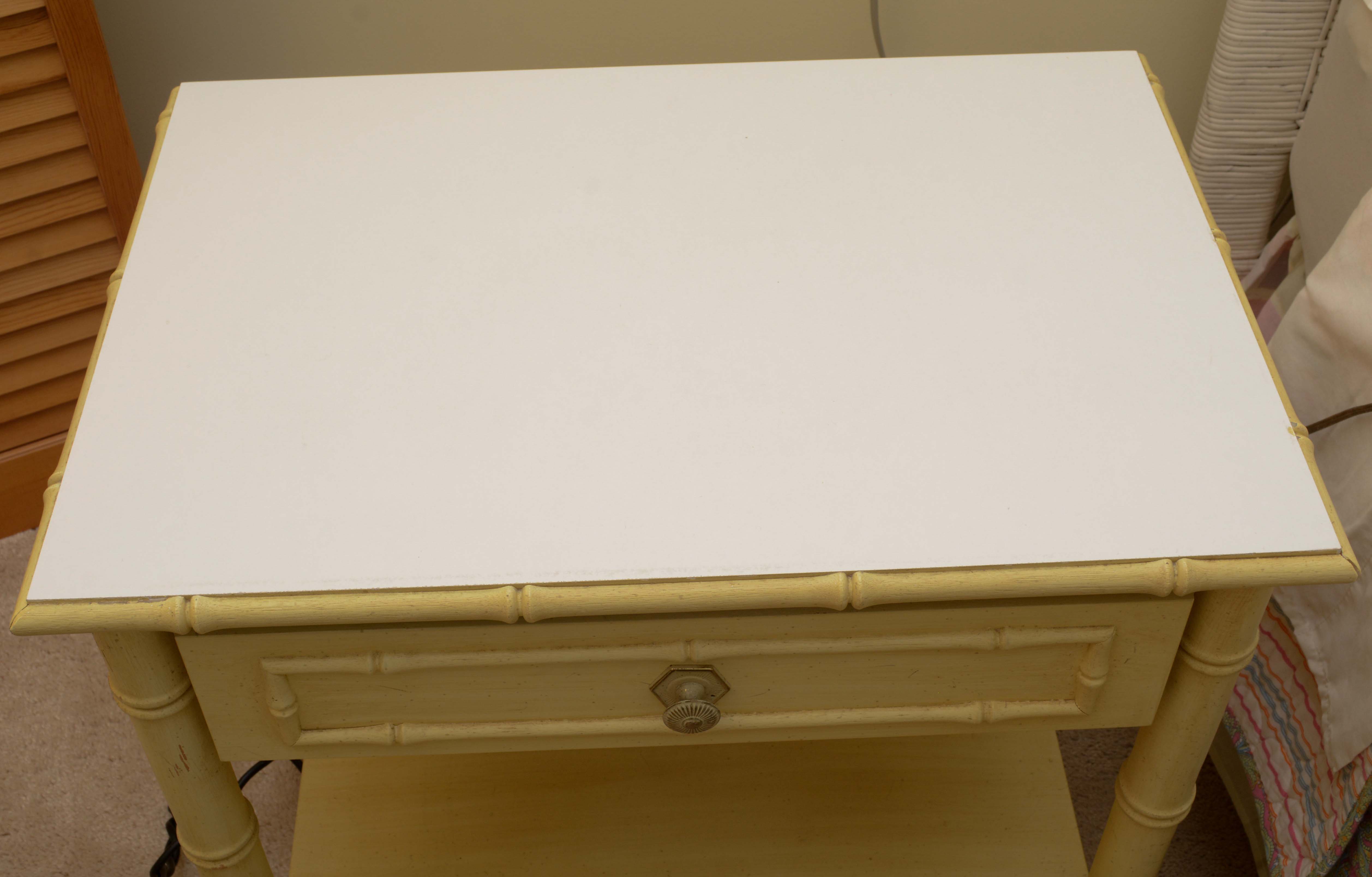 Vintage Chinese Chippendale Style Painted Faux Bamboo Nightstand