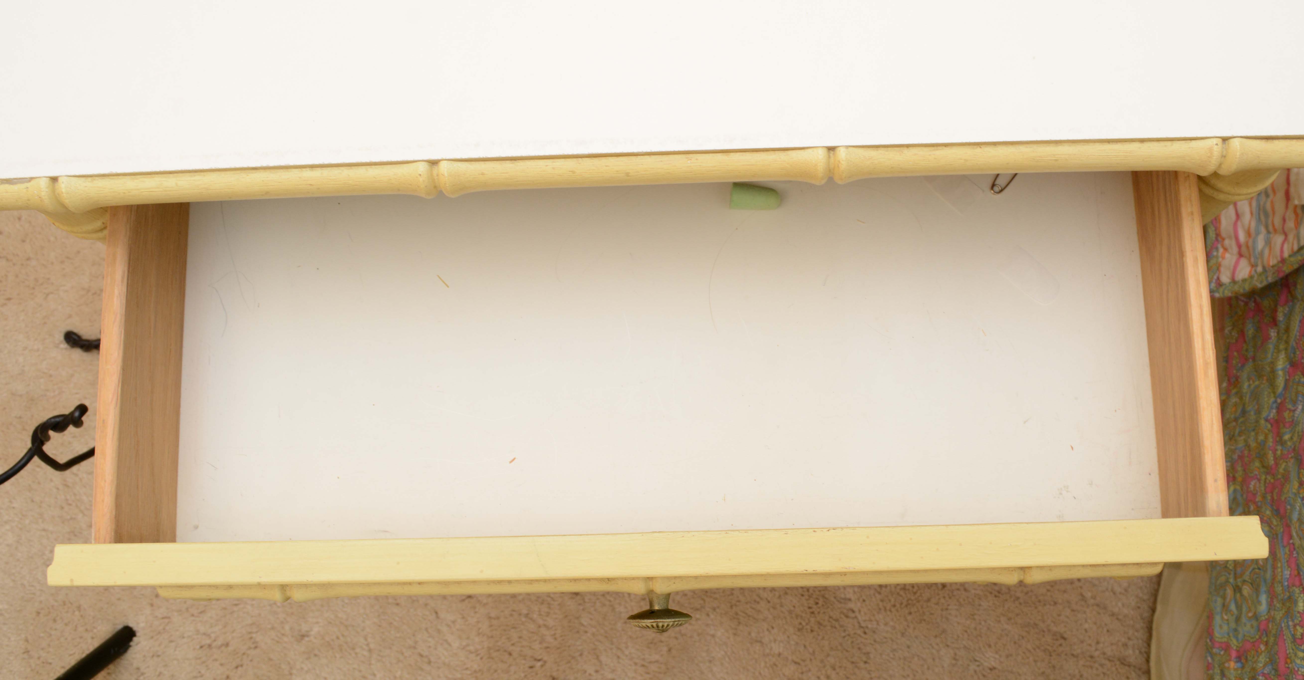 Vintage Chinese Chippendale Style Painted Faux Bamboo Nightstand