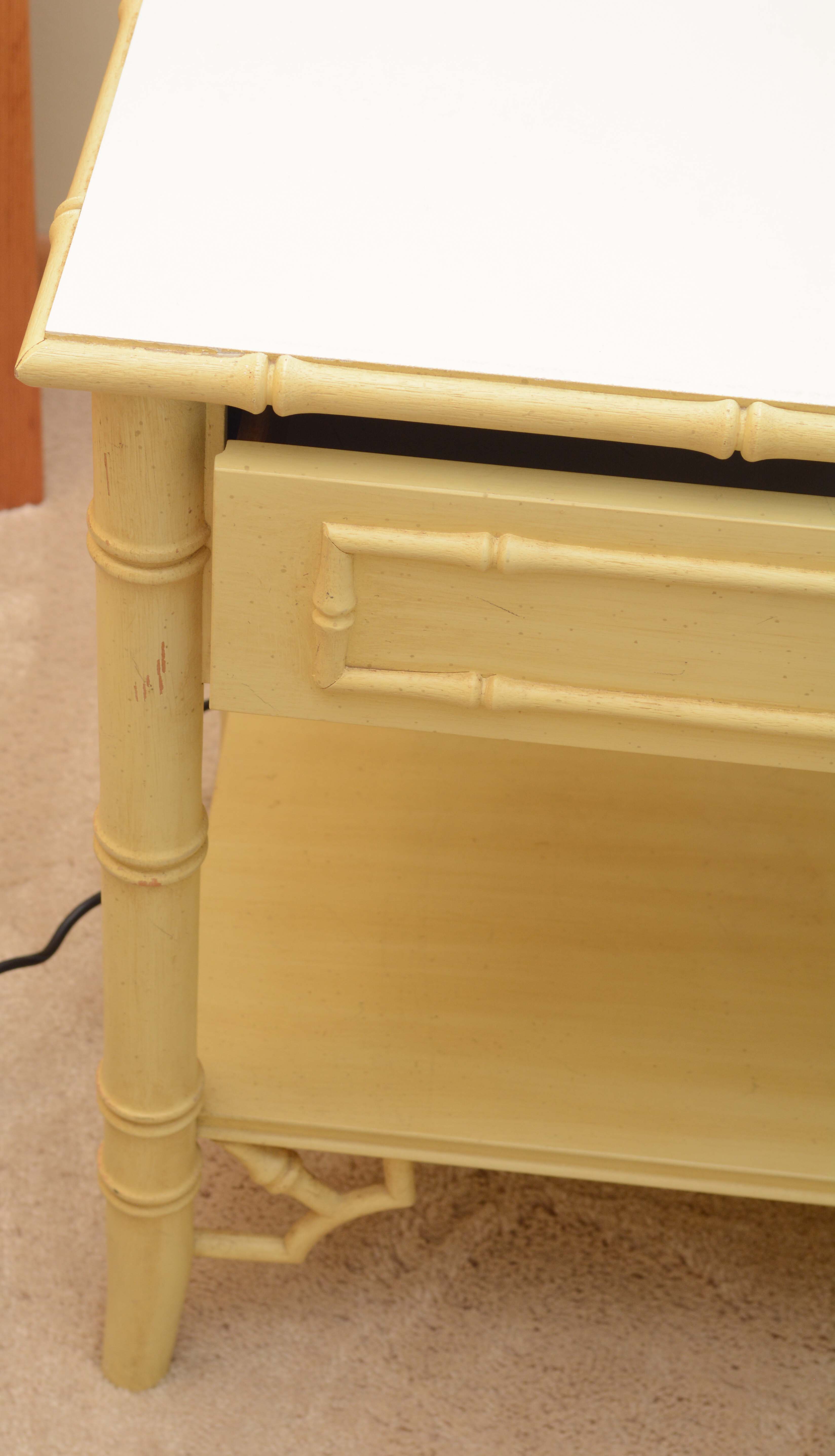 Vintage Chinese Chippendale Style Painted Faux Bamboo Nightstand