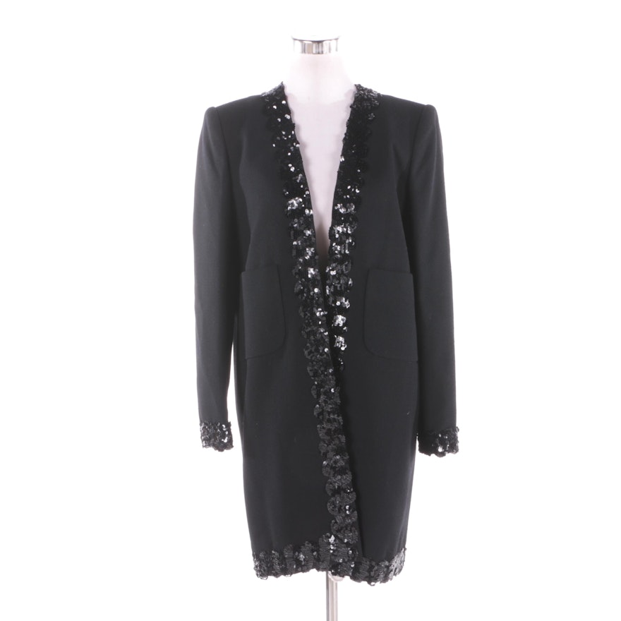 Women's Vintage David Hayes Black Wool Knit Jacket with Sequined Trim