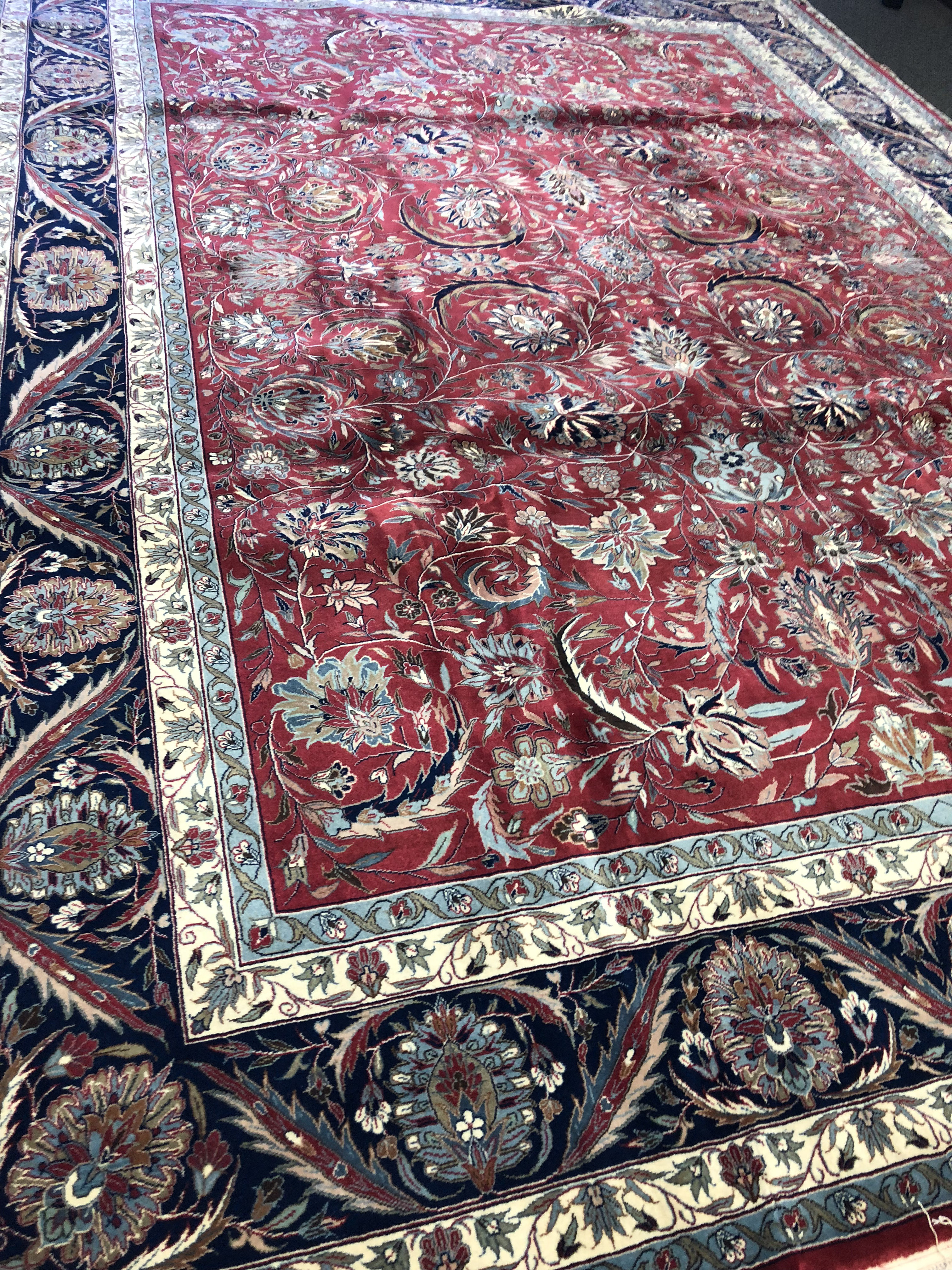 Finely Hand-Knotted Afghani Isfahan Silk and Wool Area Rug