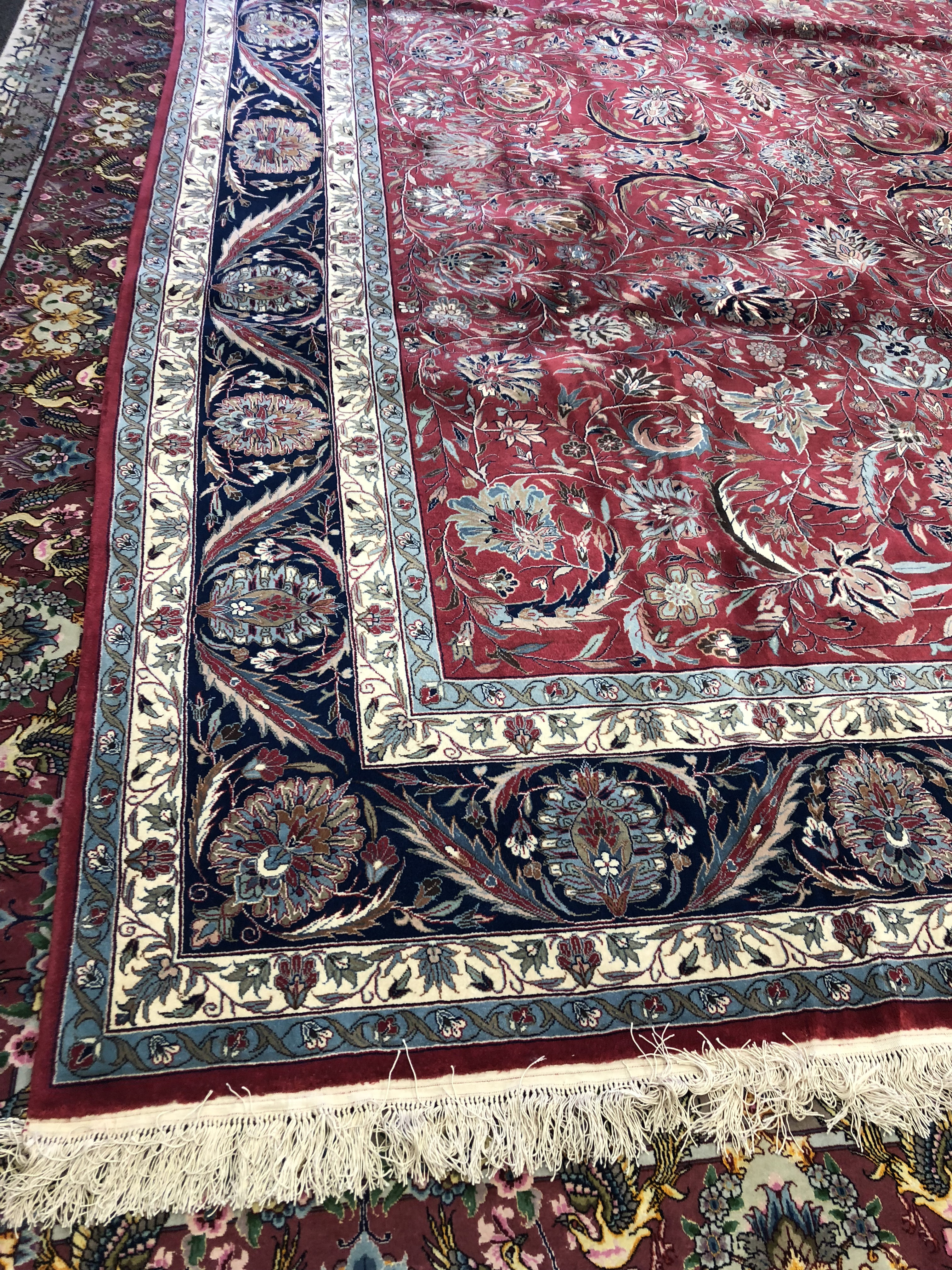 Finely Hand-Knotted Afghani Isfahan Silk and Wool Area Rug