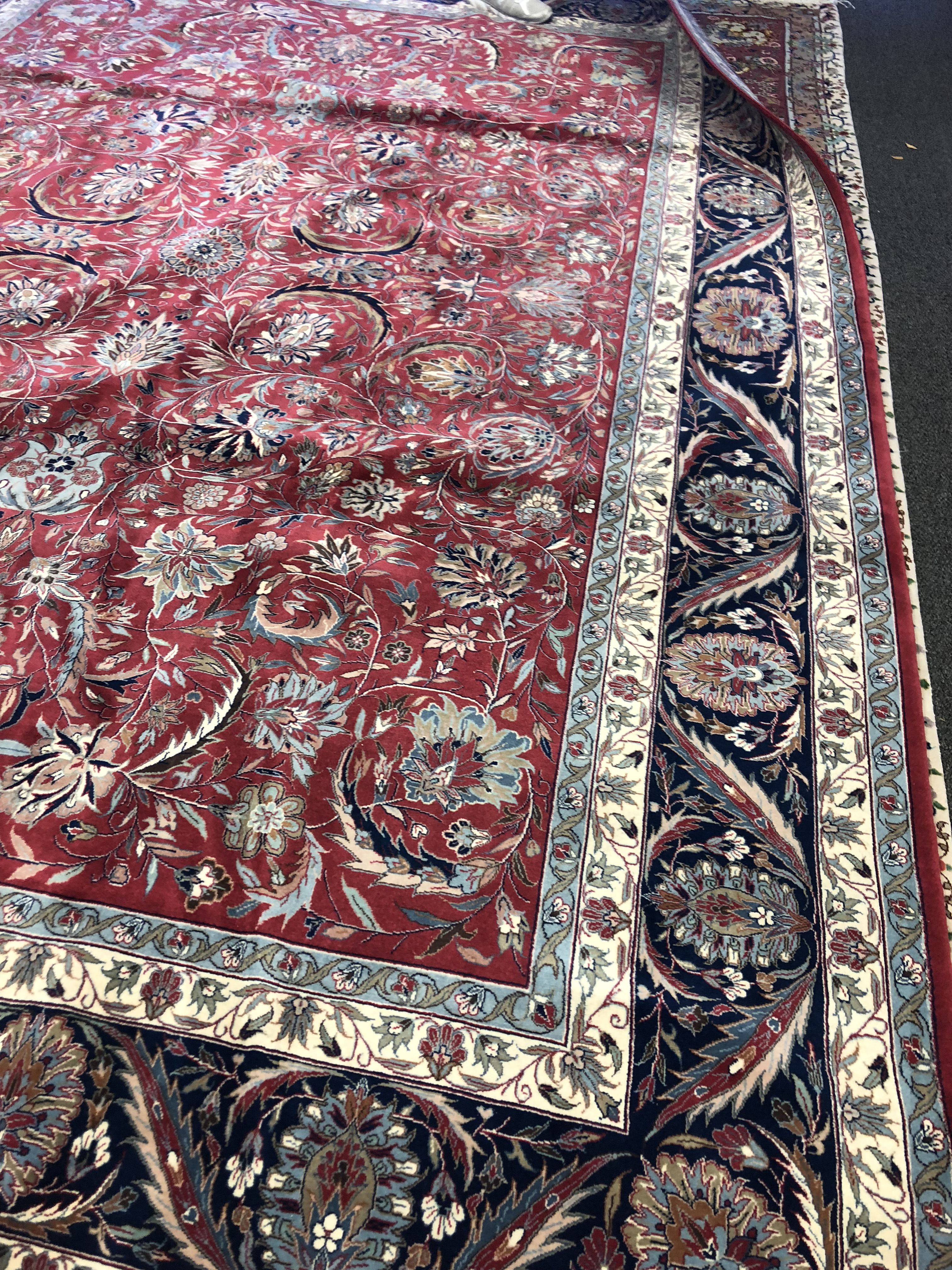 Finely Hand-Knotted Afghani Isfahan Silk and Wool Area Rug