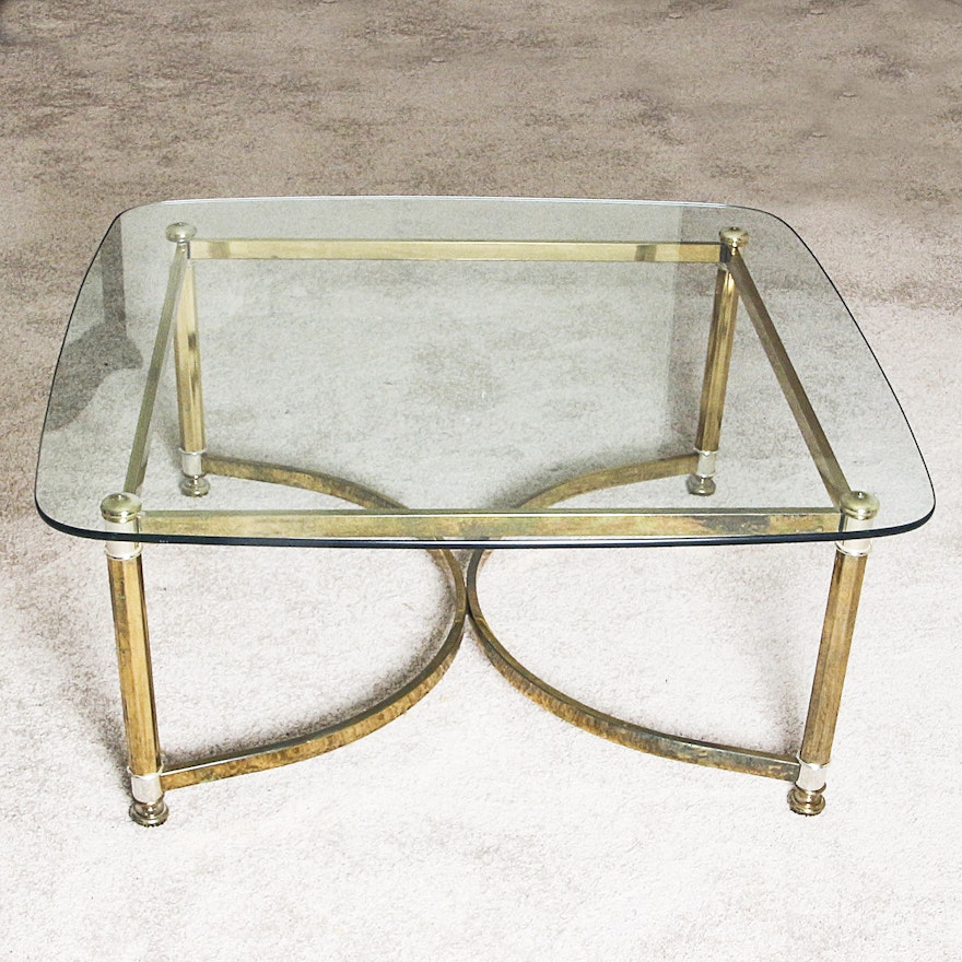 Hollywood Regency Style Glass Top Coffee Table