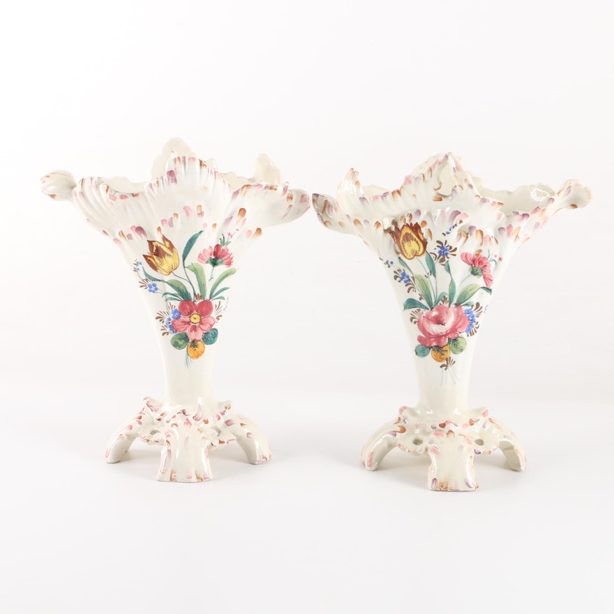 Italian Hand-Painted Reticulated Ceramic Vases