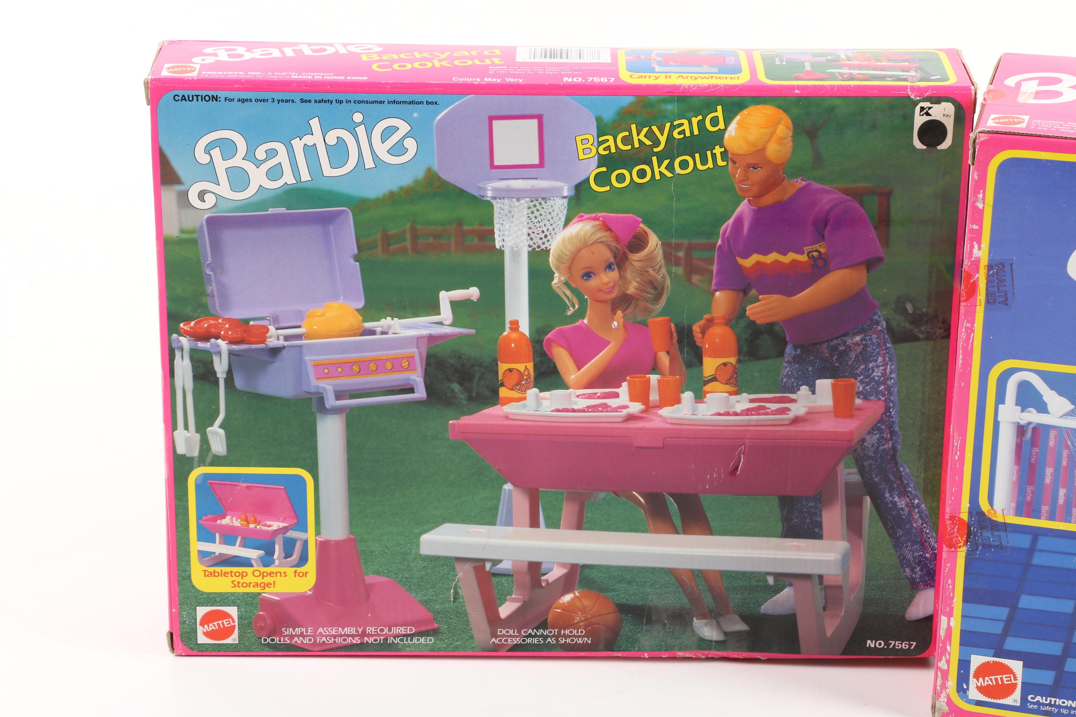 2000s Mattel Barbie Dolls with Vintage Playsets and Outfits