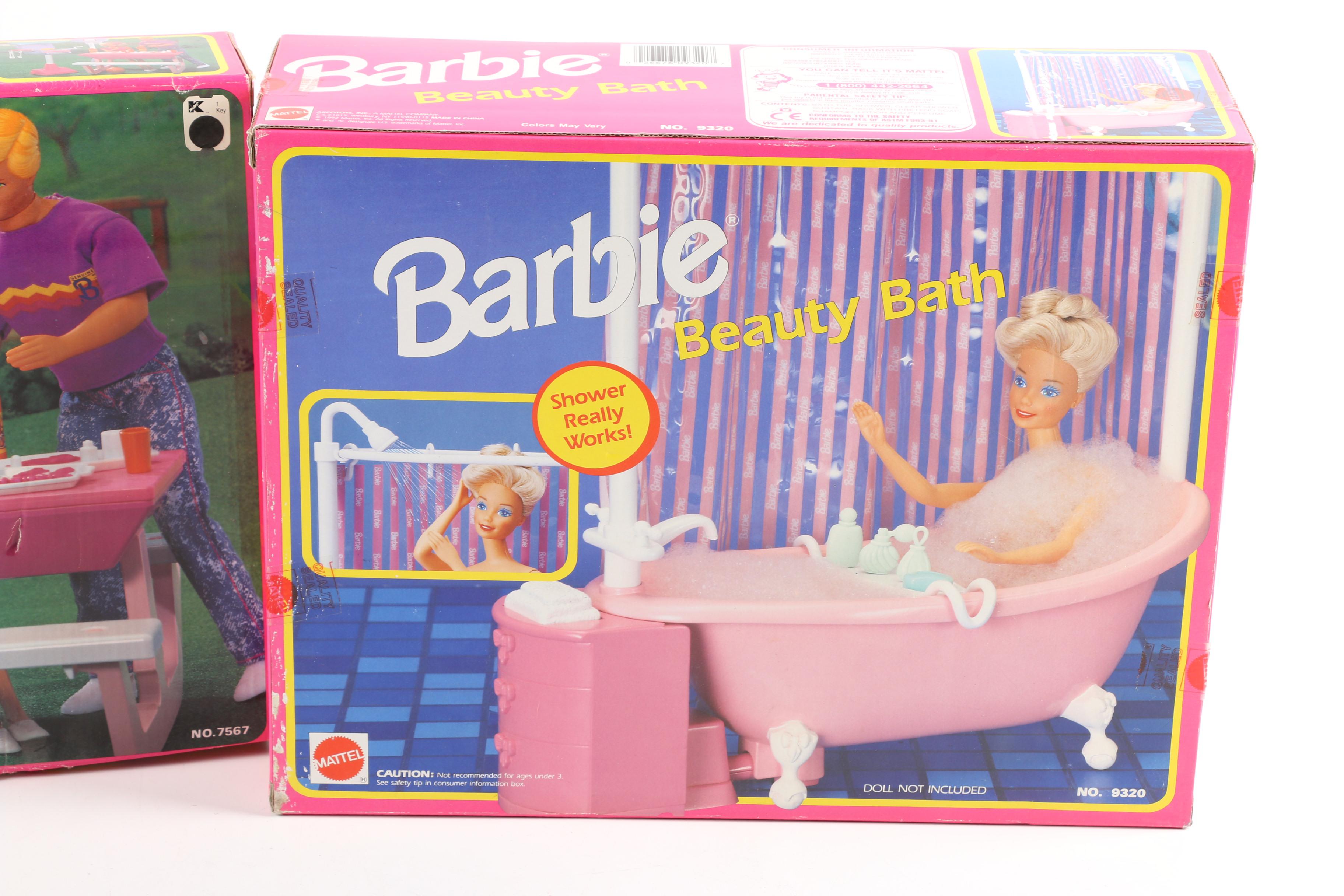 2000s Mattel Barbie Dolls with Vintage Playsets and Outfits