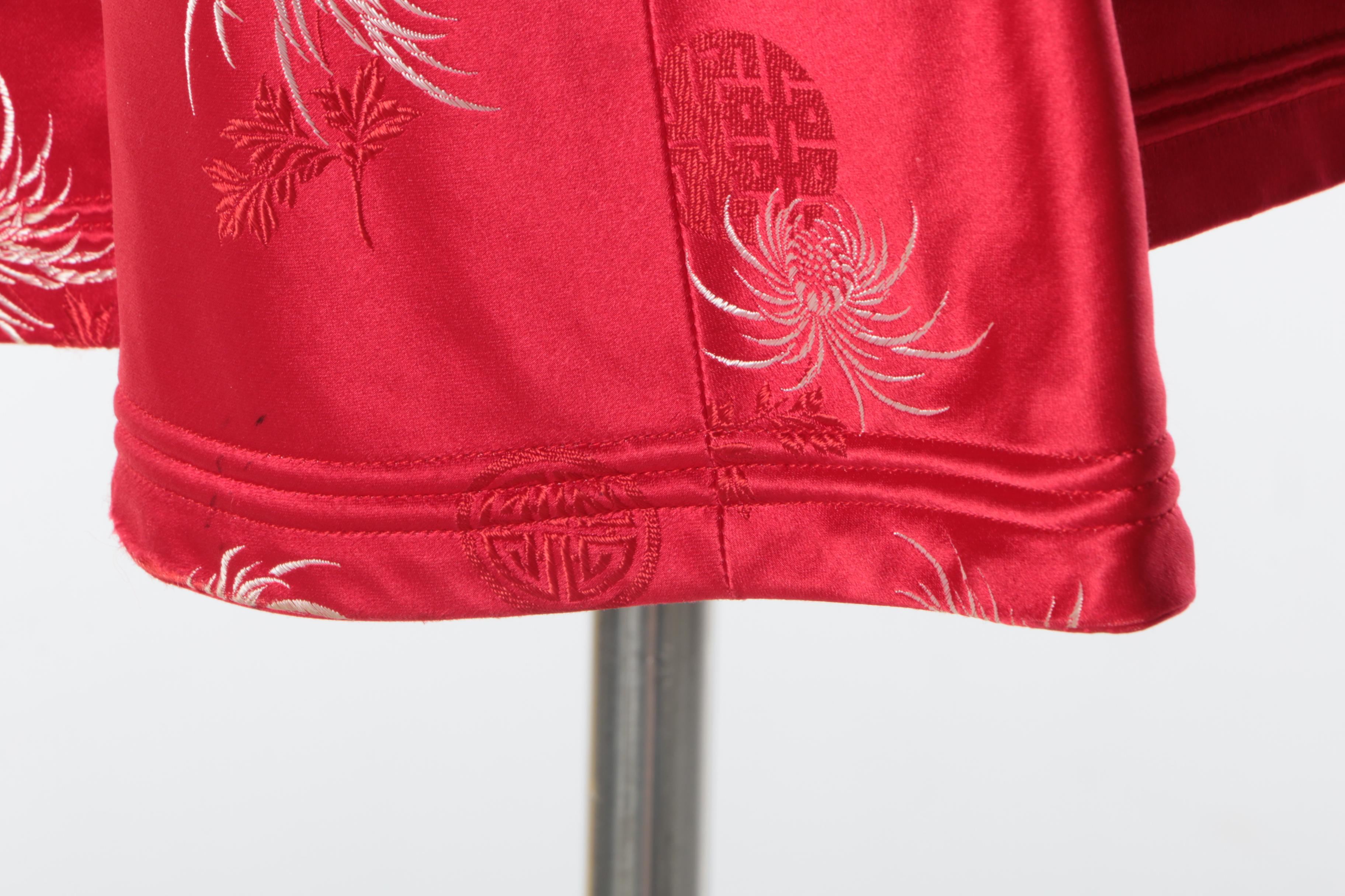 Women's Vintage Chinese Red Silk Jacket with Spider Chrysanthemum Motif