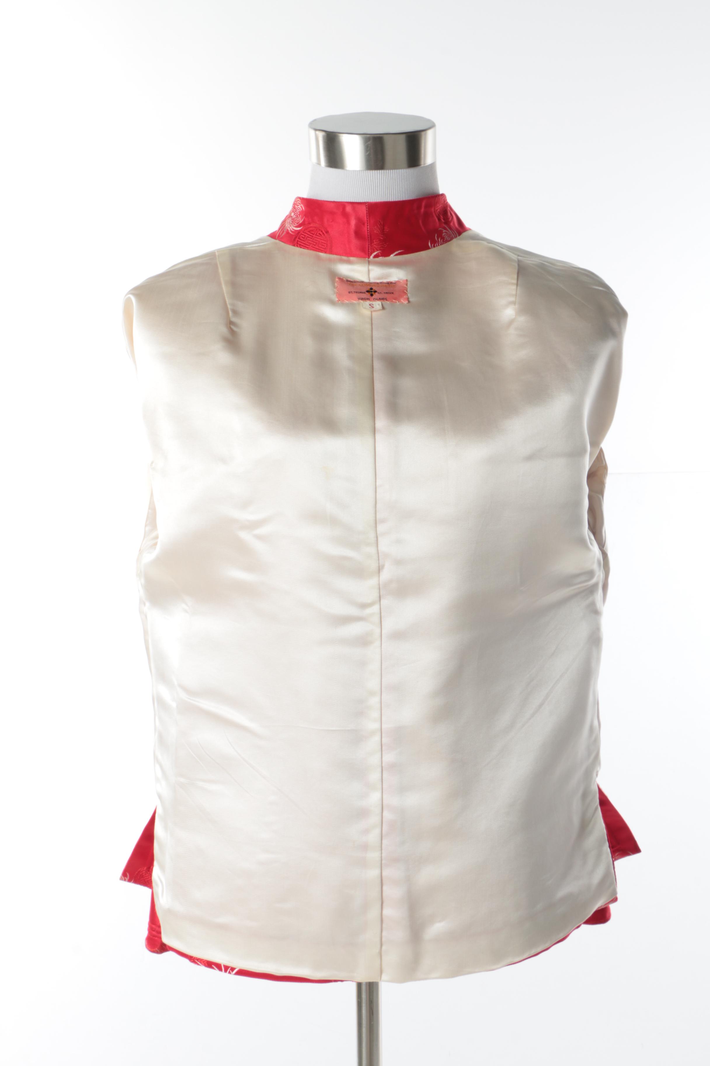 Women's Vintage Chinese Red Silk Jacket with Spider Chrysanthemum Motif