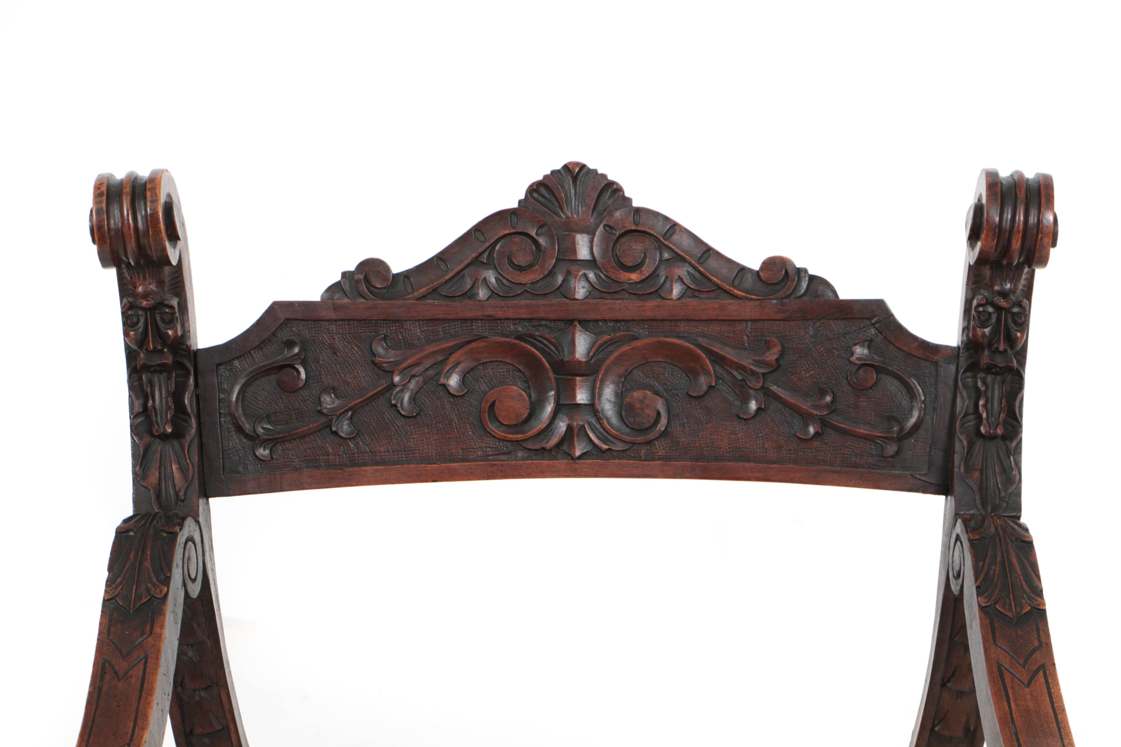 Early 20th Century Carved Walnut Savonorola Curule Chair