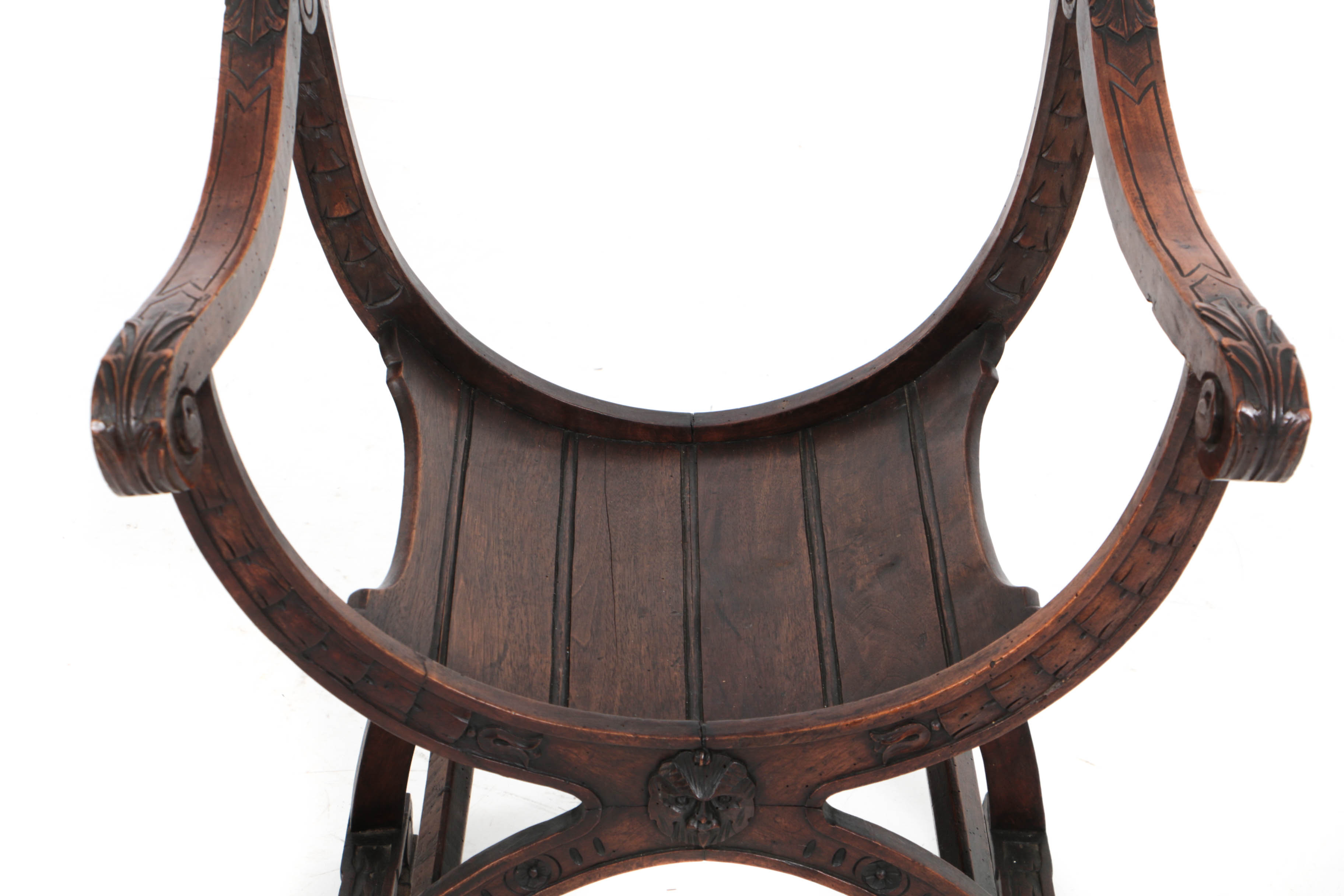 Early 20th Century Carved Walnut Savonorola Curule Chair