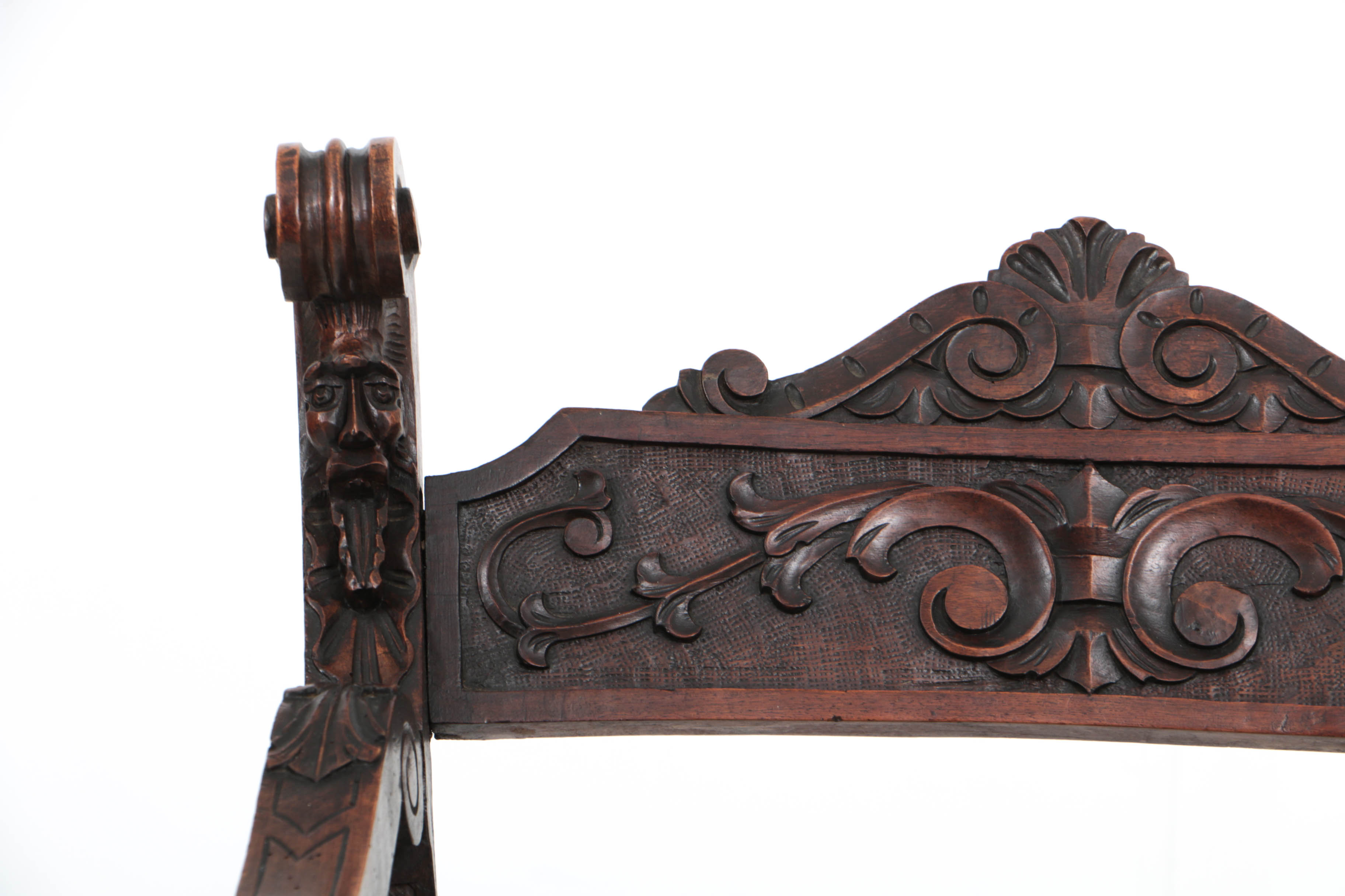 Early 20th Century Carved Walnut Savonorola Curule Chair