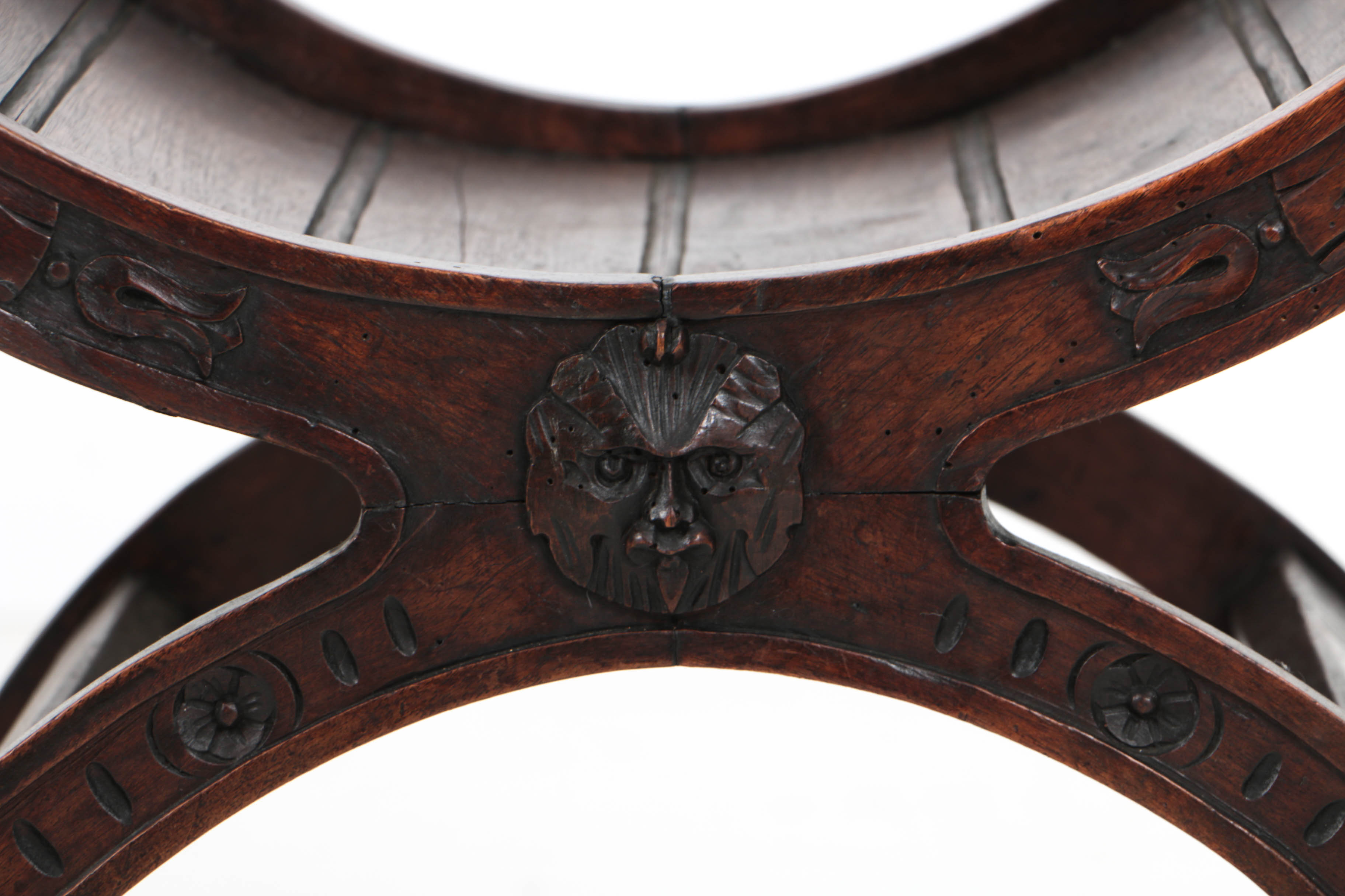 Early 20th Century Carved Walnut Savonorola Curule Chair