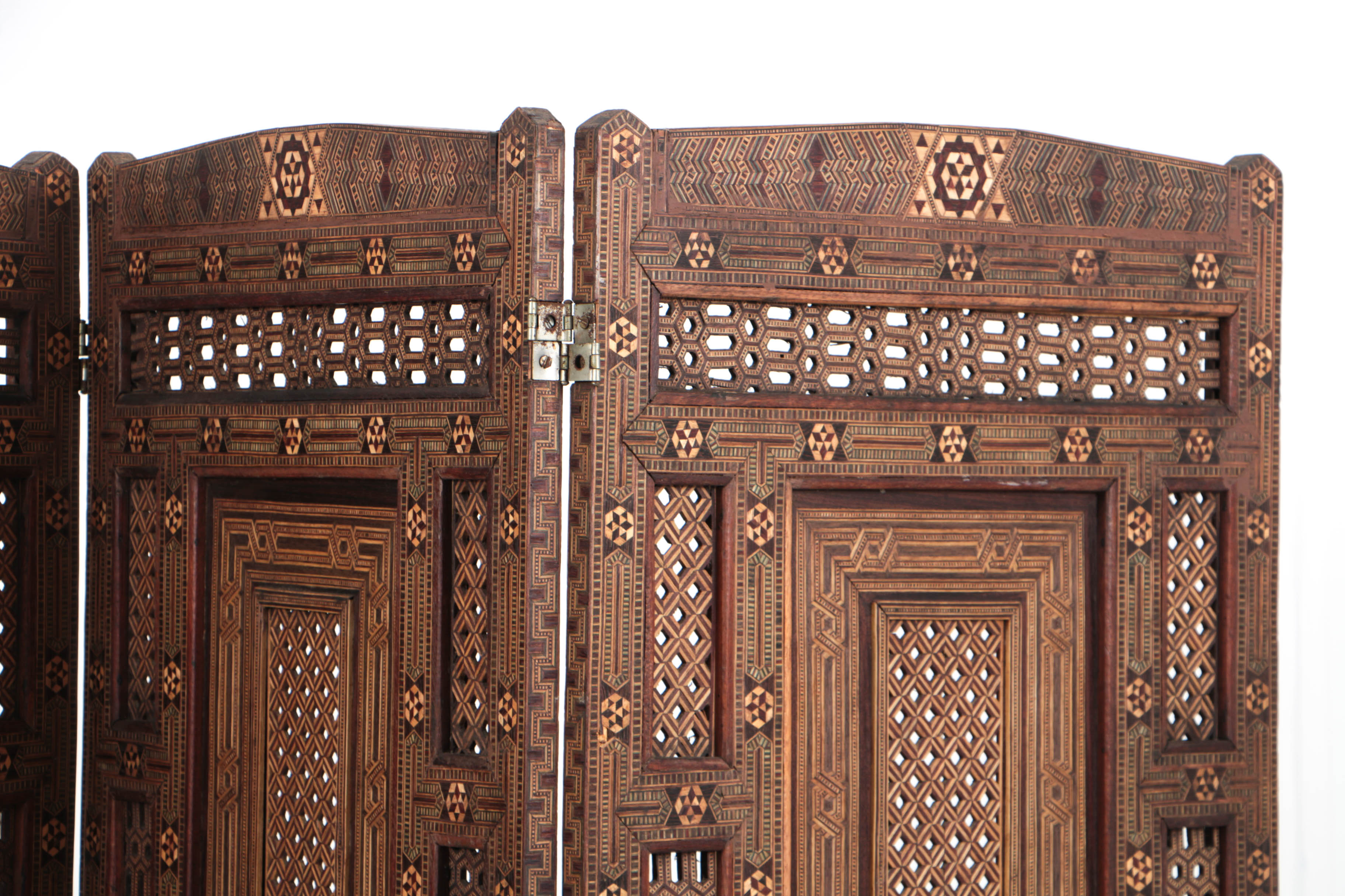 North African Inlaid Mosaic Three Panel Room Screen