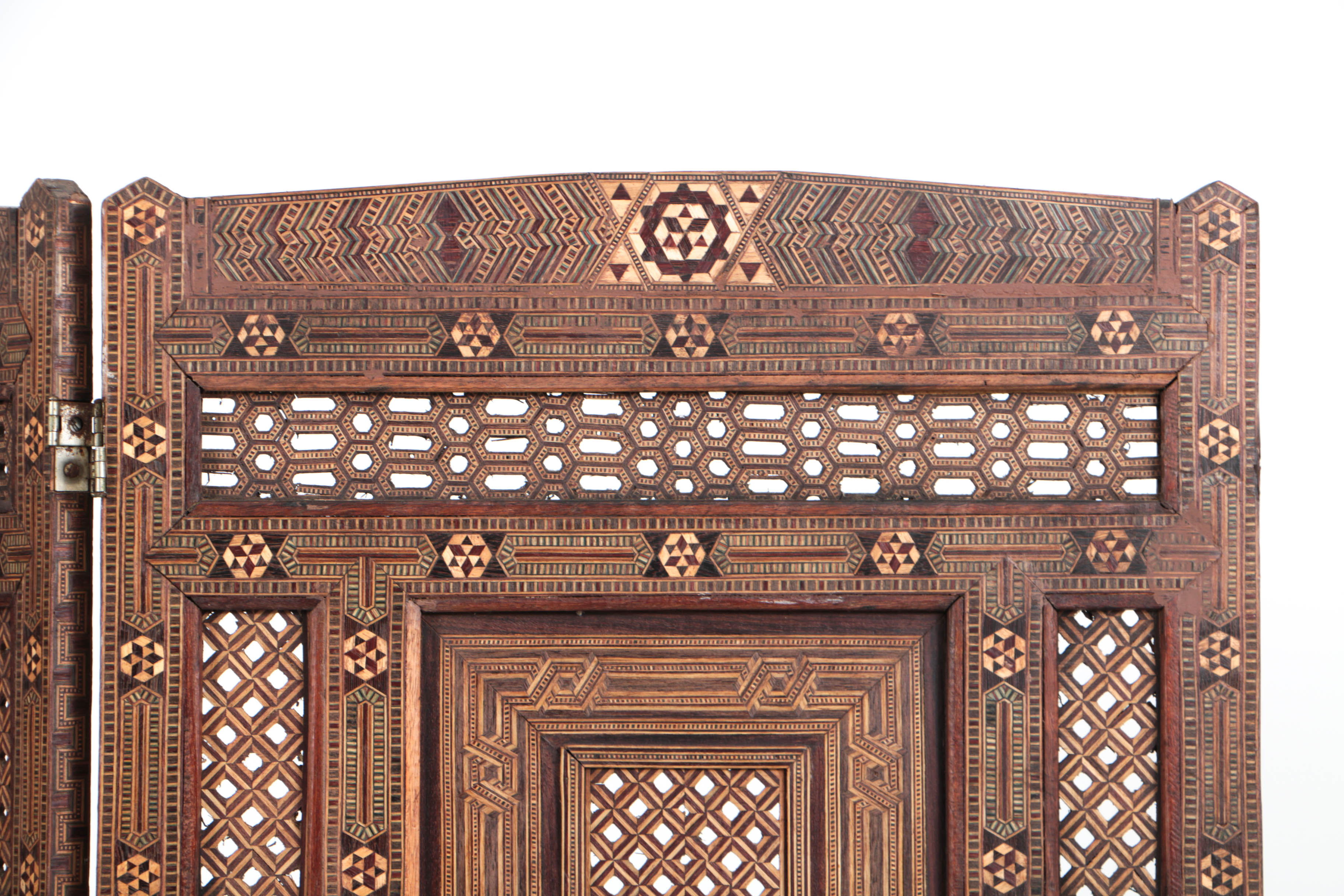 North African Inlaid Mosaic Three Panel Room Screen