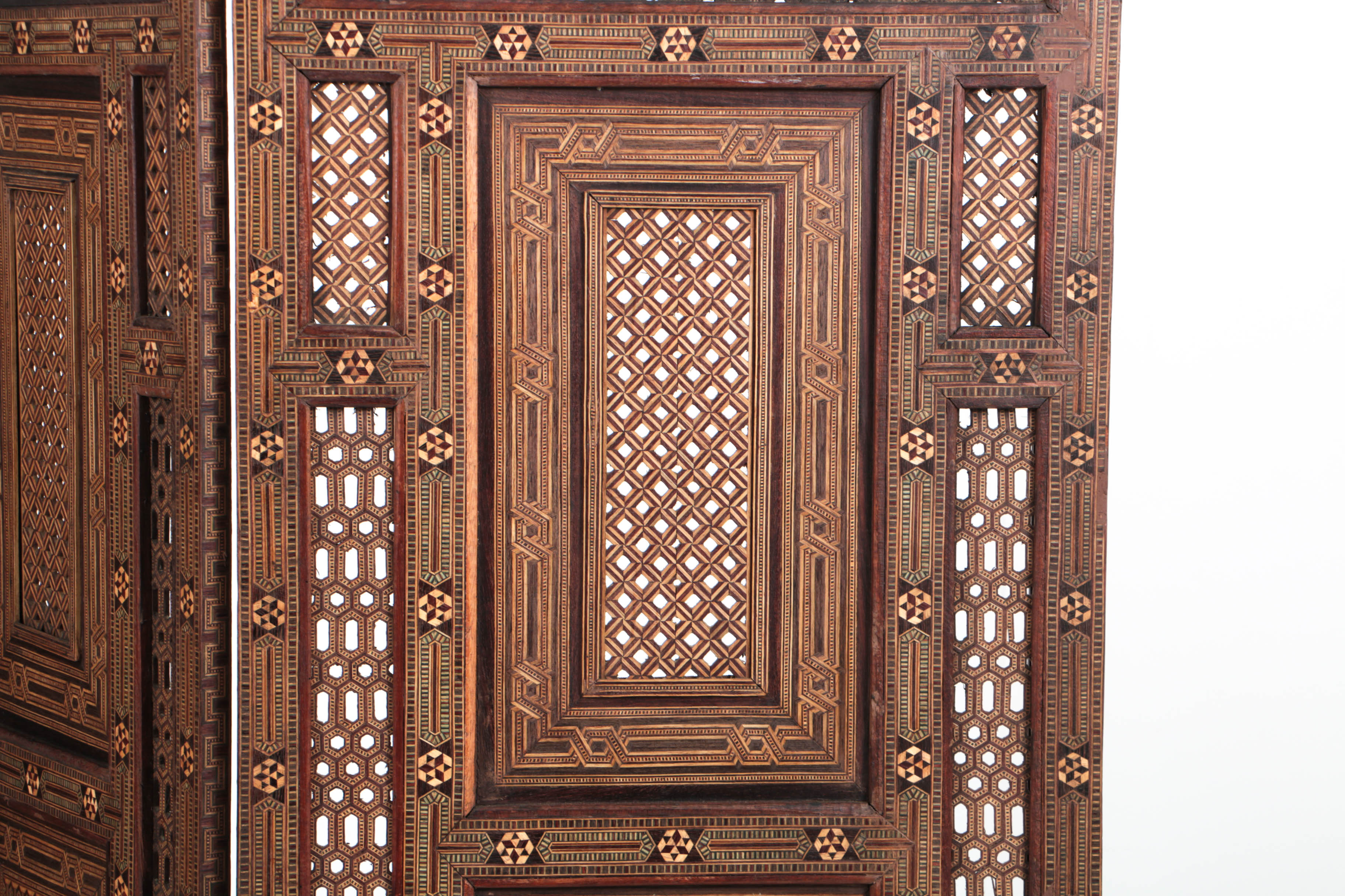 North African Inlaid Mosaic Three Panel Room Screen