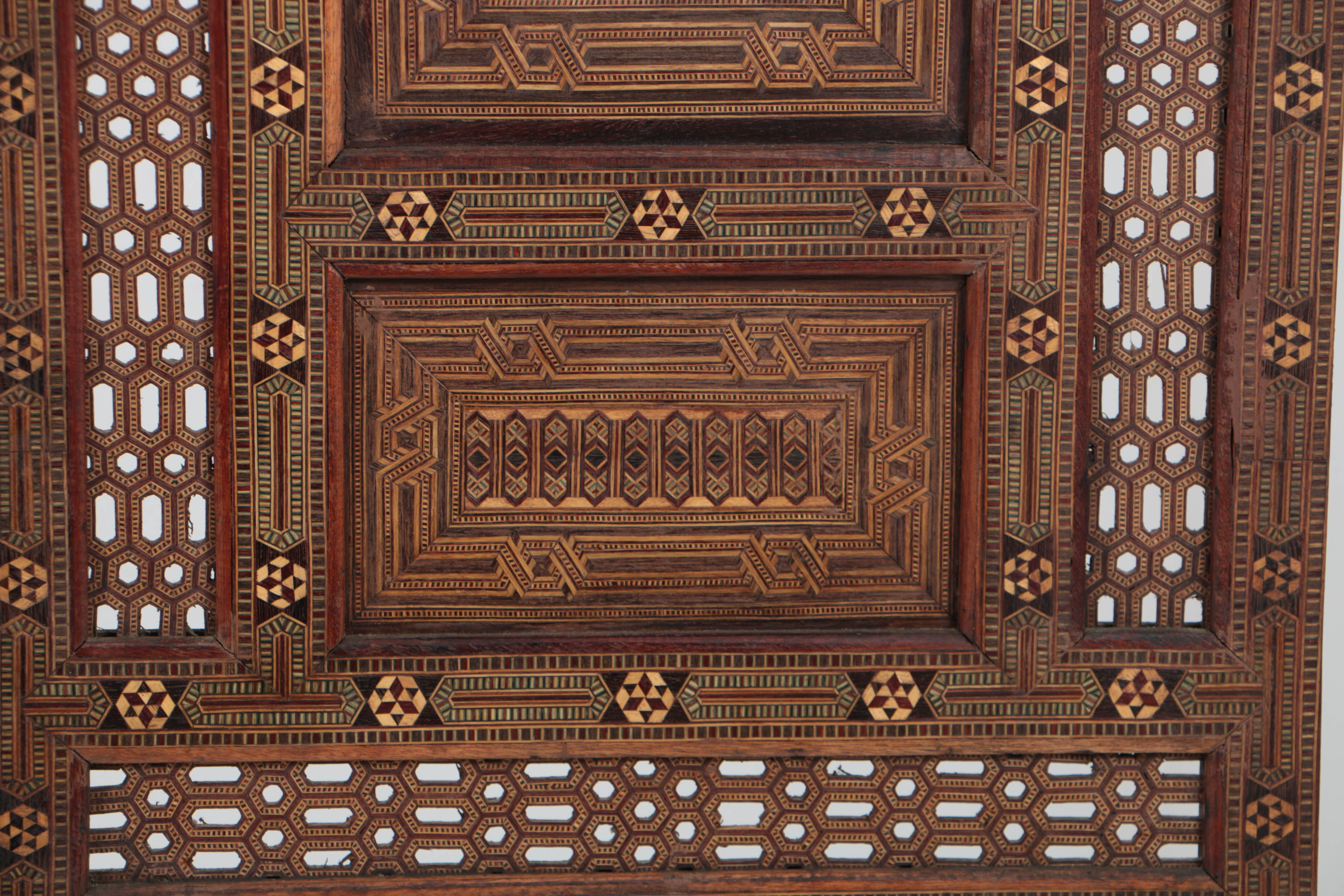 North African Inlaid Mosaic Three Panel Room Screen