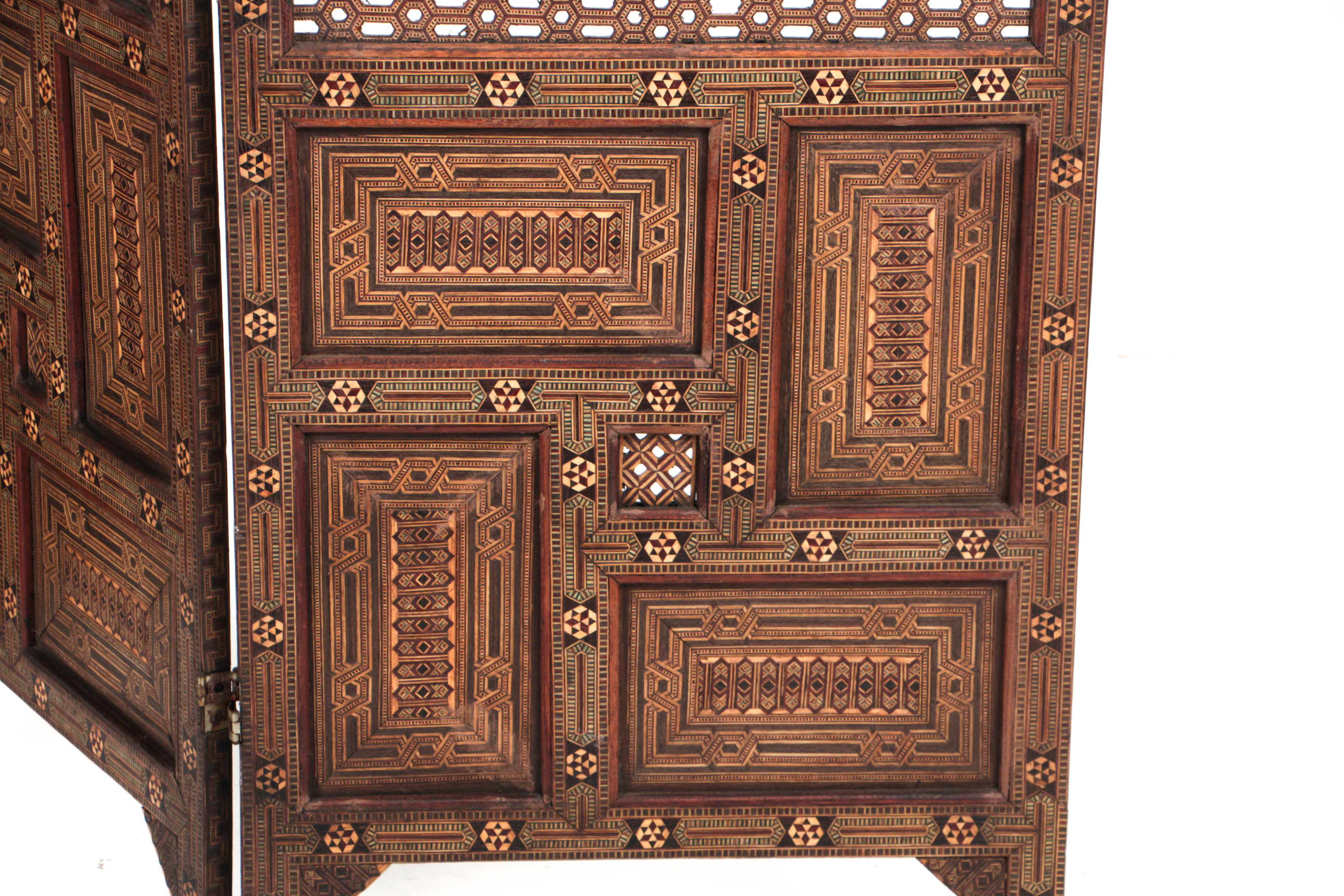North African Inlaid Mosaic Three Panel Room Screen