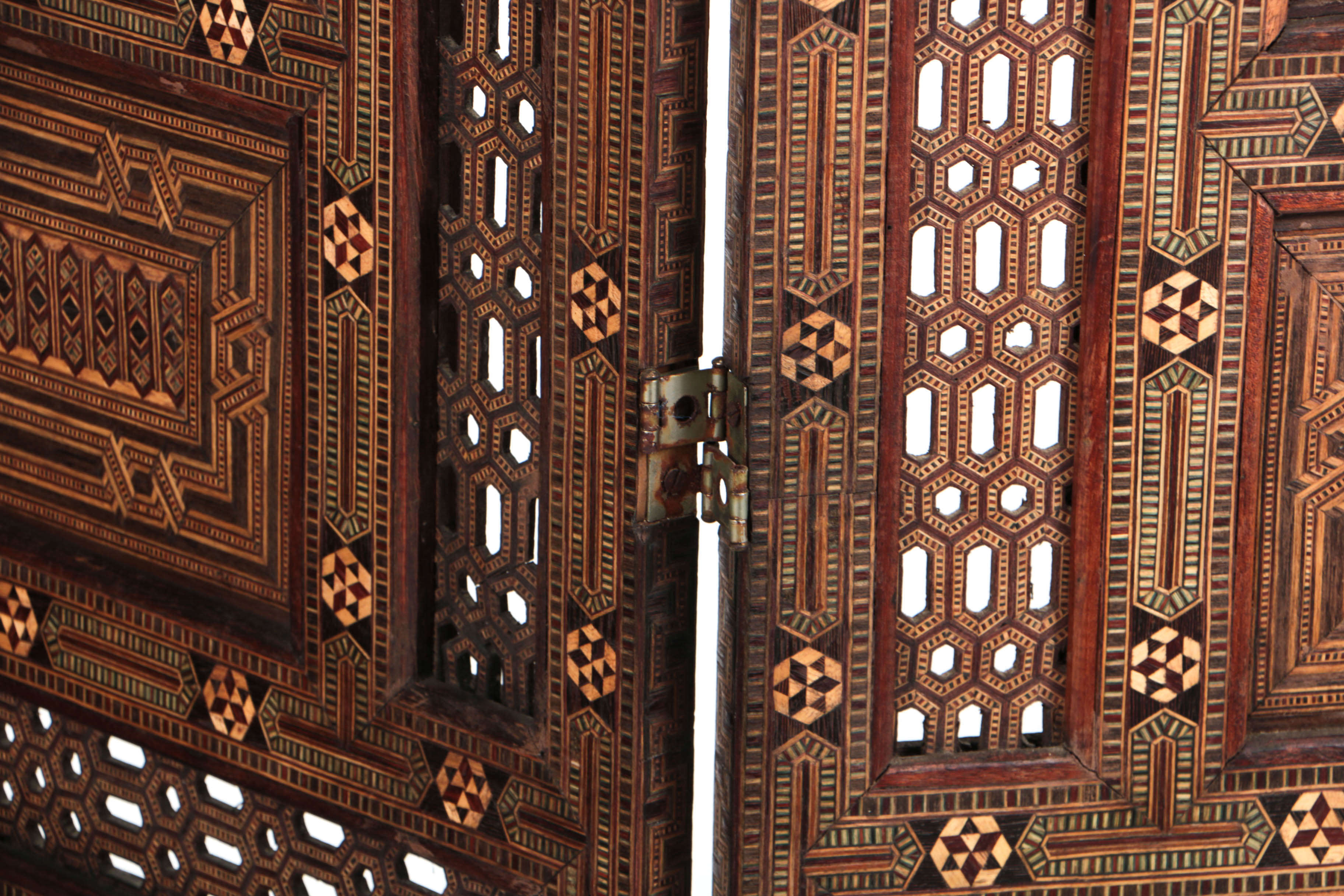 North African Inlaid Mosaic Three Panel Room Screen