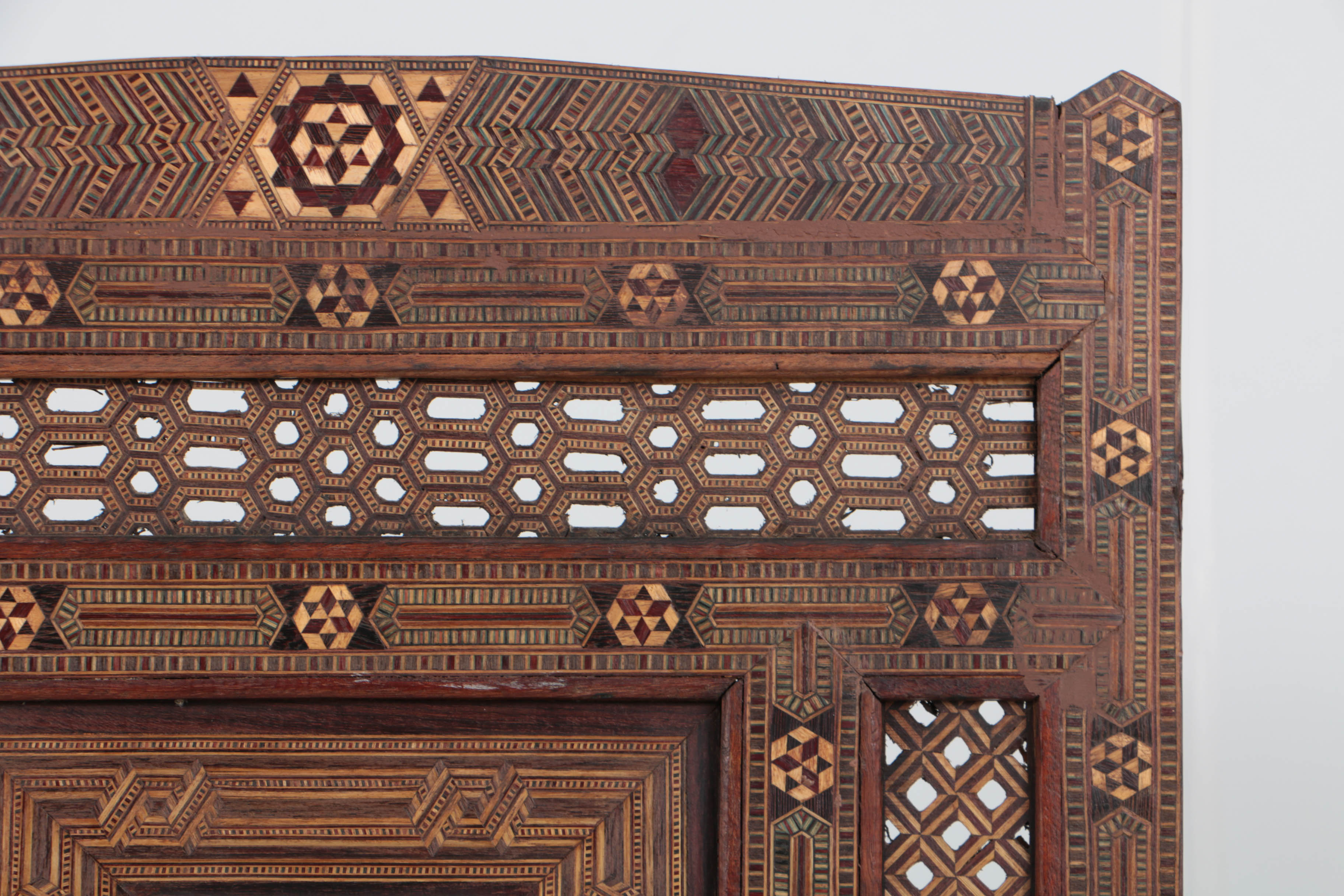 North African Inlaid Mosaic Three Panel Room Screen