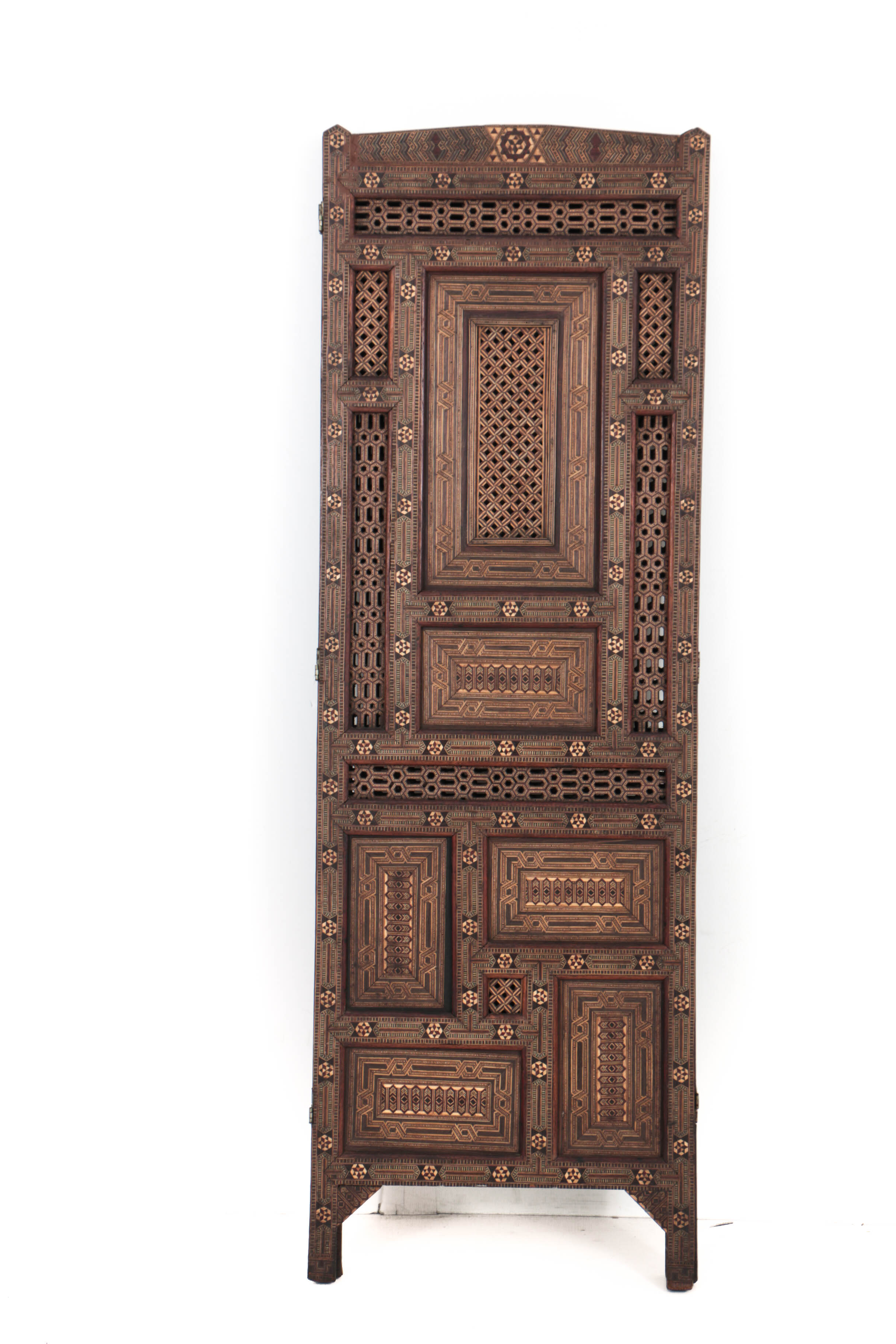 North African Inlaid Mosaic Three Panel Room Screen