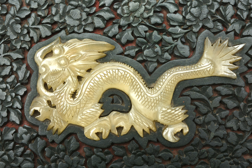 Chinese Green Lacquer Box with Jade Dragon