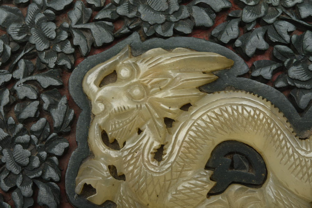 Chinese Green Lacquer Box with Jade Dragon