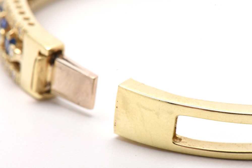 14K Yellow Gold Blue Sapphire and 1.13 CTW Diamond Bangle Bracelet