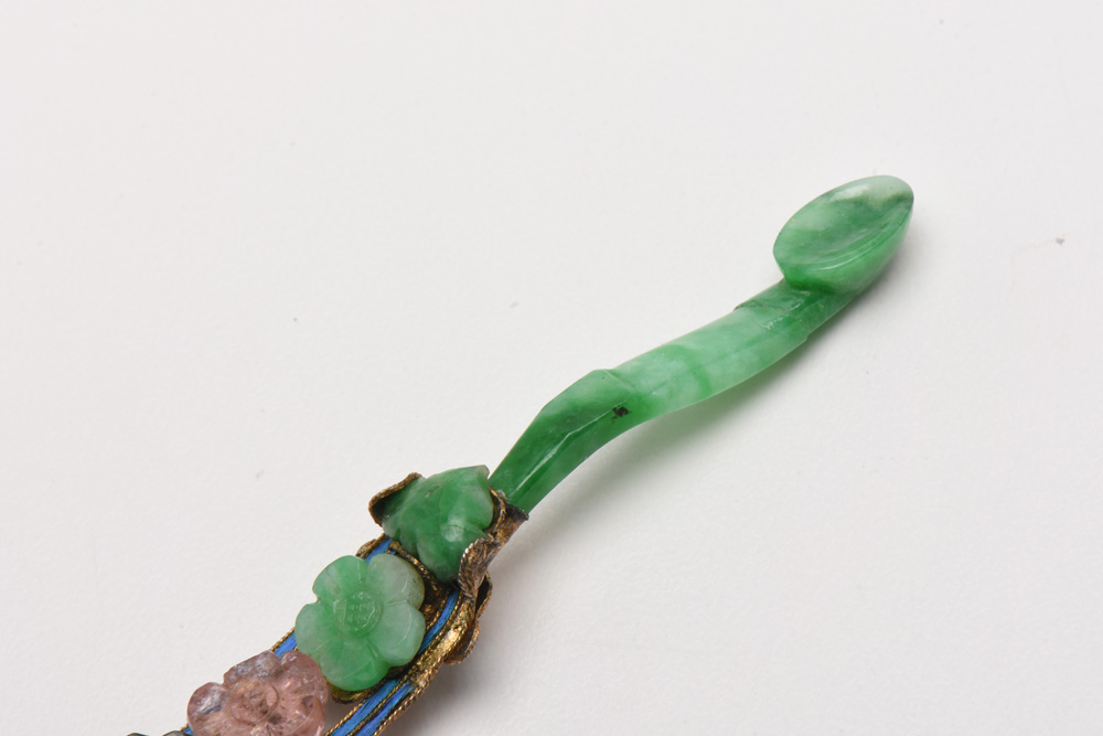 Qing Dynasty 900 Silver Kingfisher Feather and Gemstone Hairpin Earpick